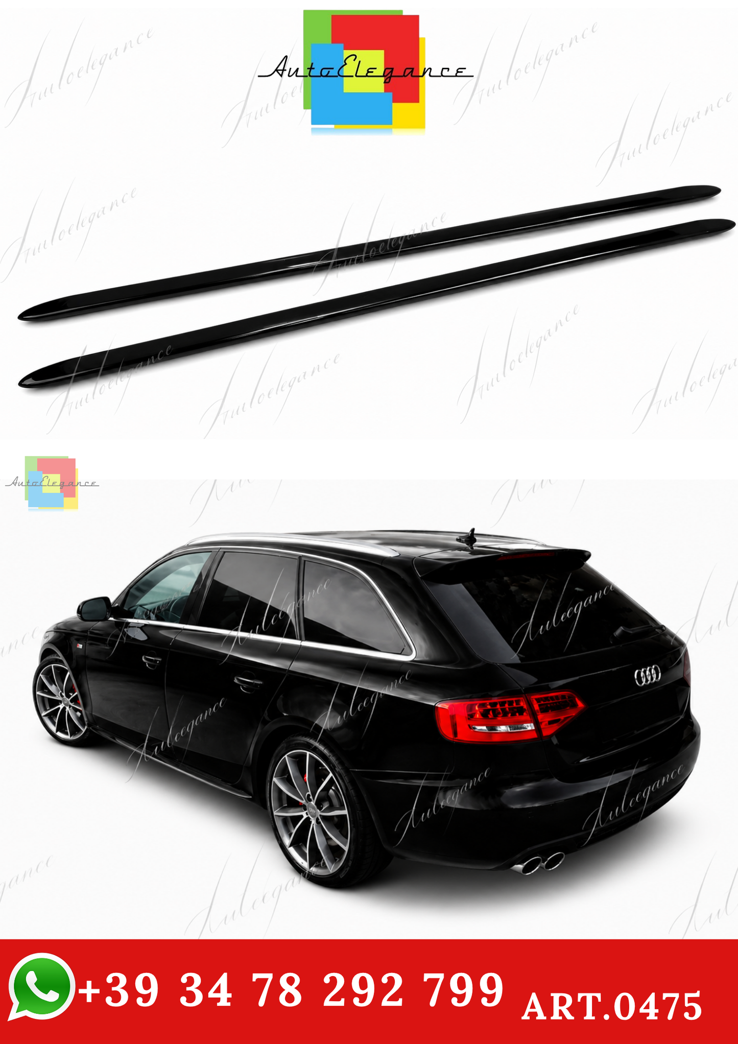 🔥ART.0475 MINIGONNE LATERALI AUDI A4 B8 B8.5 SOTTOPORTA SLINE ABS NERO LUCIDO🔥