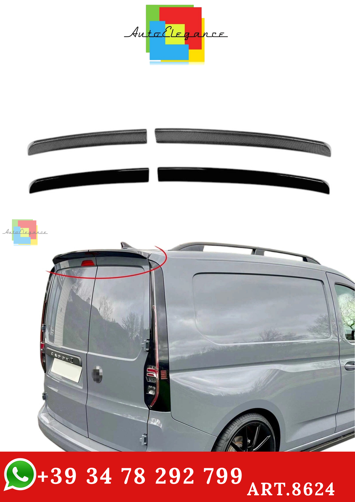 🔥ART.8624 SPOILER TETTO DOPPIA PORTA FIENILE FIBRA DI CARBONIP PER VW CADDY🔥