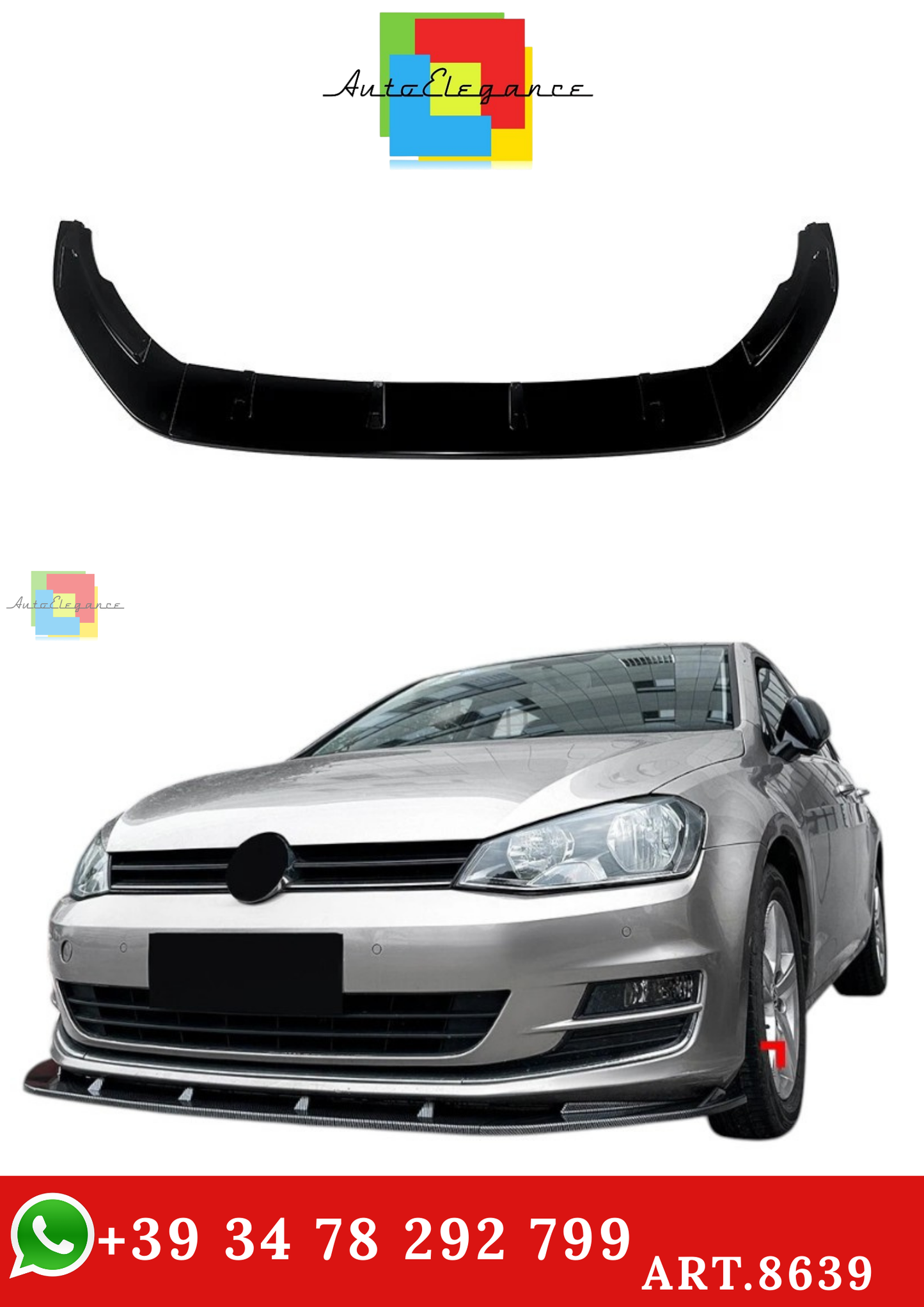 🔥ART.8639 SPLITTER ANTERIORE NERO LUCIDO VW GOLF MK7 R GTD GTI TSI TDI 13-16🔥