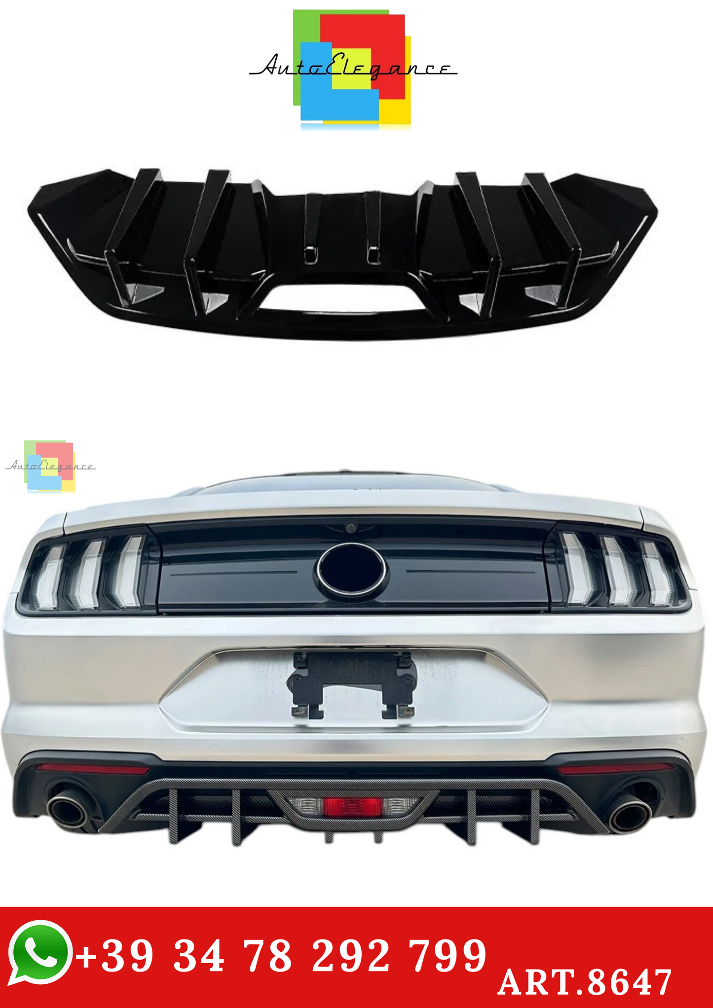 🔥ART.8647 DIFFUSORE POSTERIORE PER FORD MUSTANG MK6.5 CORPO NERO LUCIDO 18-23🔥