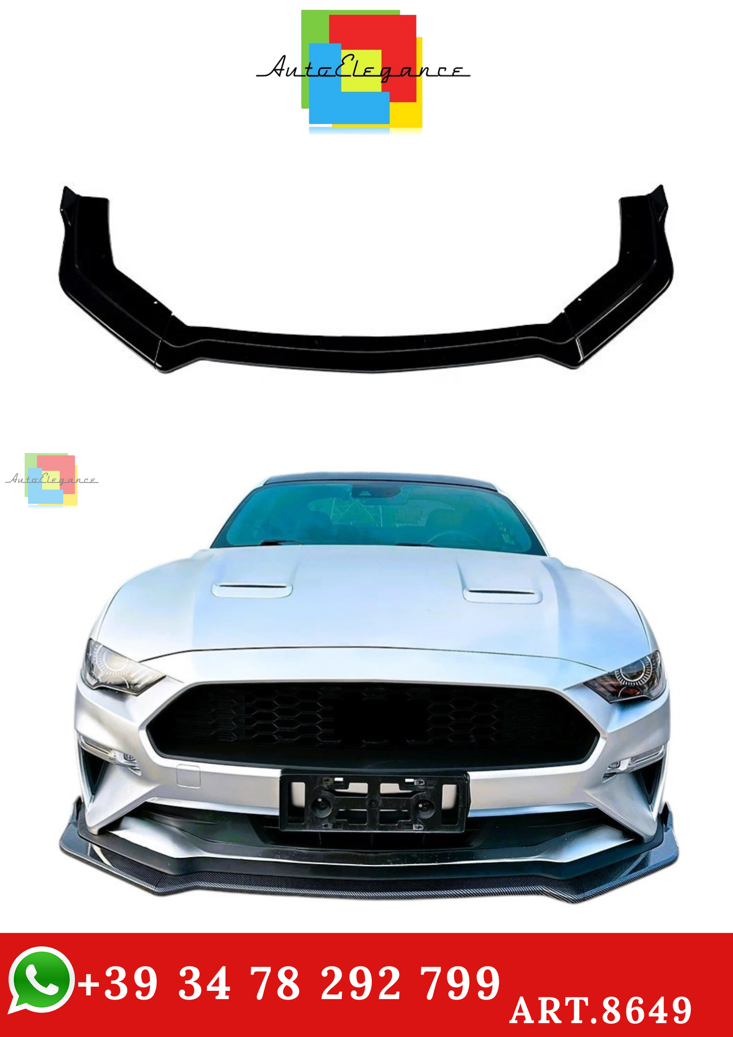 🔥ART.8649 SPLITTER ANTERIORE PER FORD MUSTANG MK6.5 NERO LUCIDO 18-23🔥