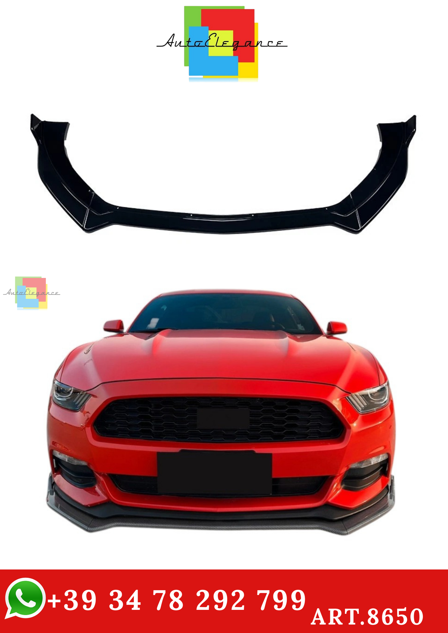 🔥ART.8650 SPLITTER ANTERIORE PER FORD MUSTANG MK6 NERO LUCIDO 15-17🔥