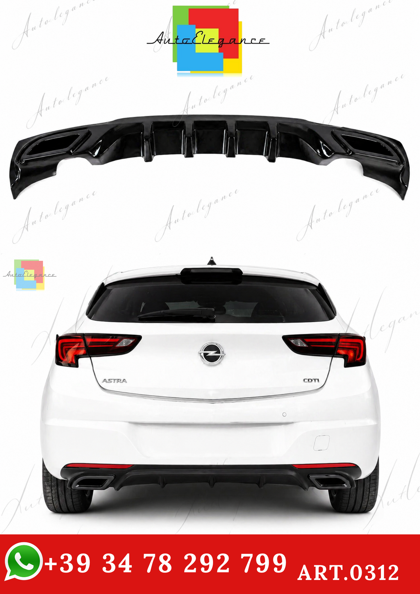 🔥ART.0312 DIFFUSORE ADATTO PER OPEL ASTRA K 2015-2021 LOOK SPORT NERO LUCIDO🔥