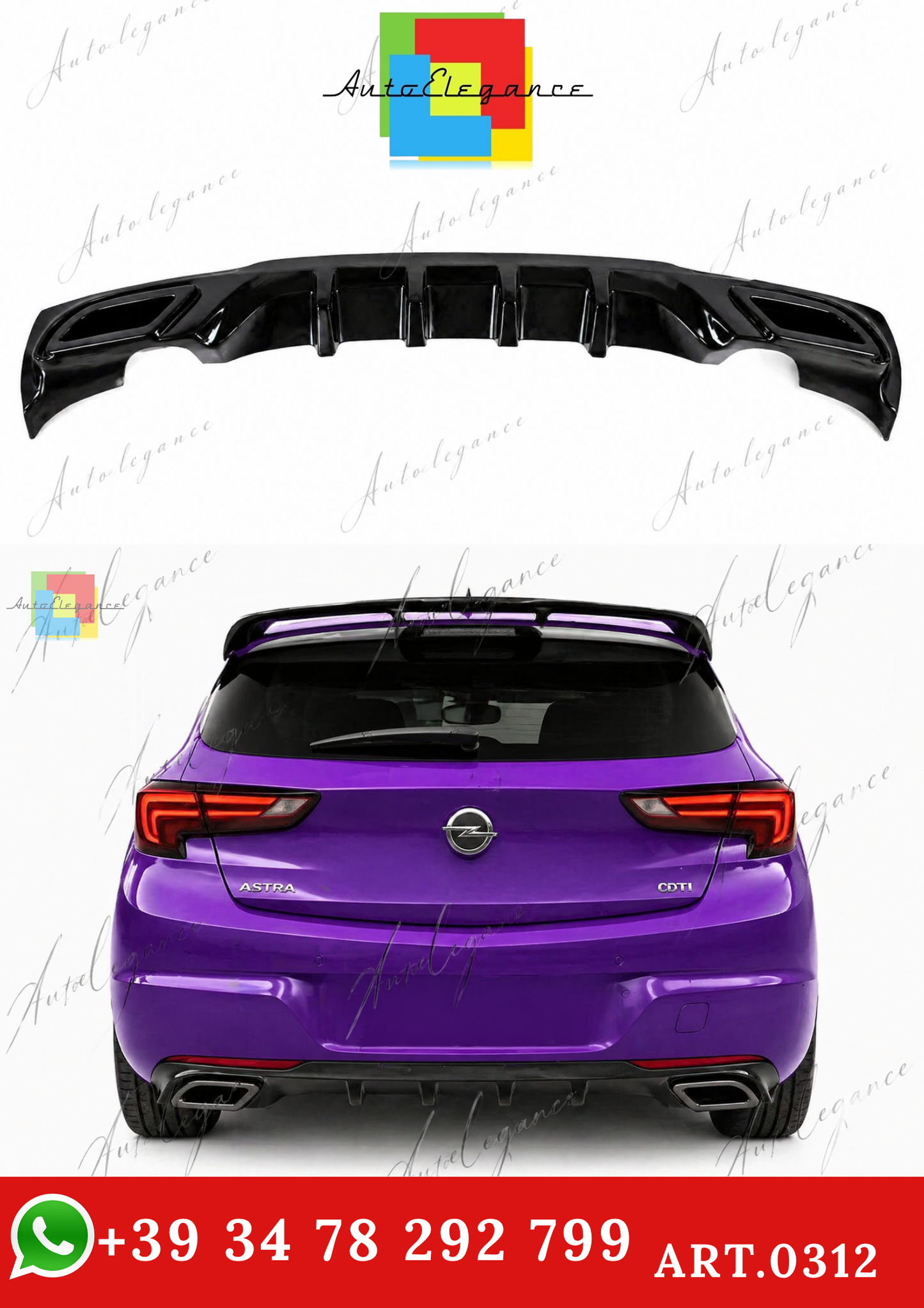 🔥ART.0312 DIFFUSORE ADATTO PER OPEL ASTRA K 2015-2021 LOOK SPORT NERO LUCIDO🔥