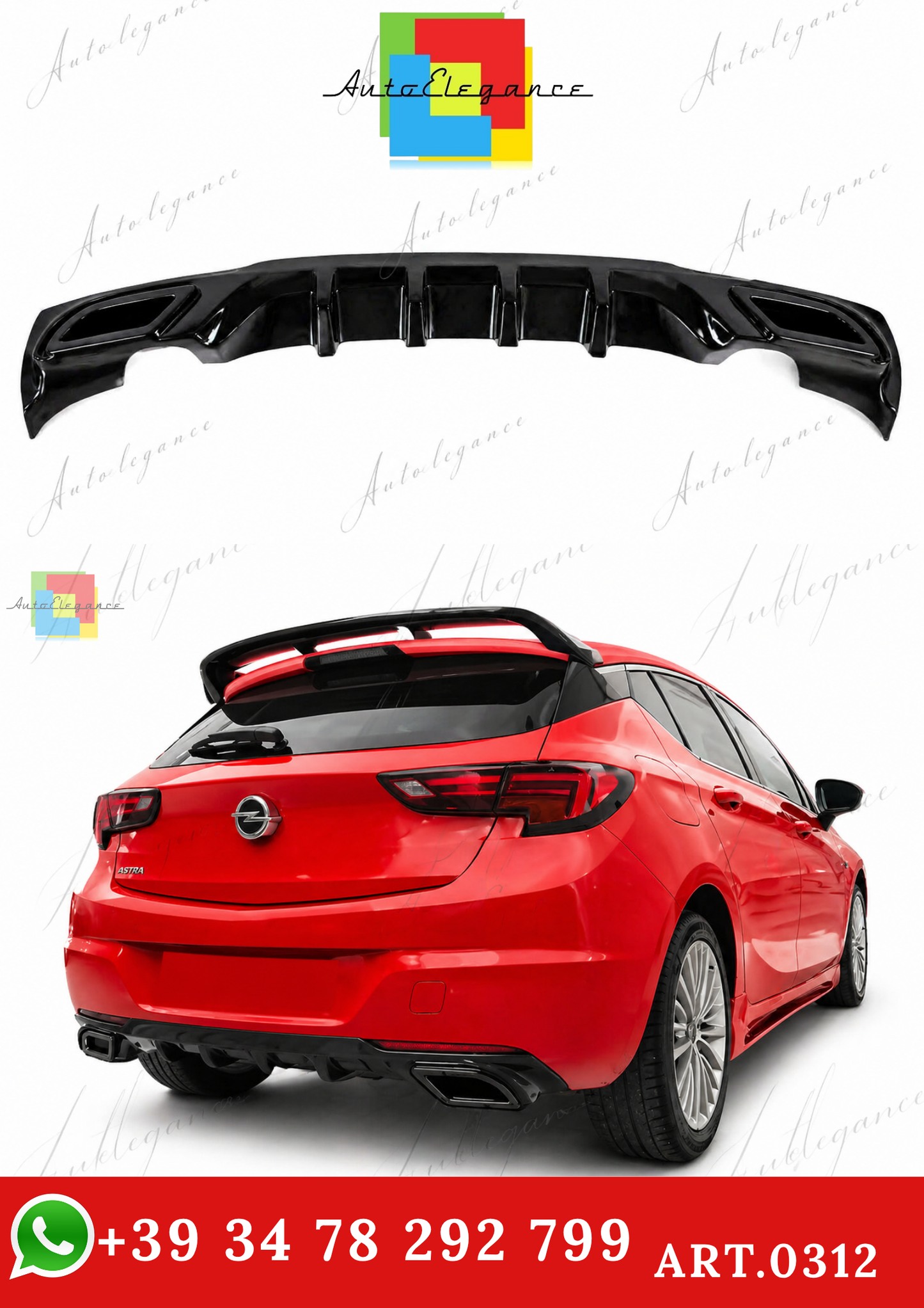 🔥ART.0312 DIFFUSORE ADATTO PER OPEL ASTRA K 2015-2021 LOOK SPORT NERO LUCIDO🔥