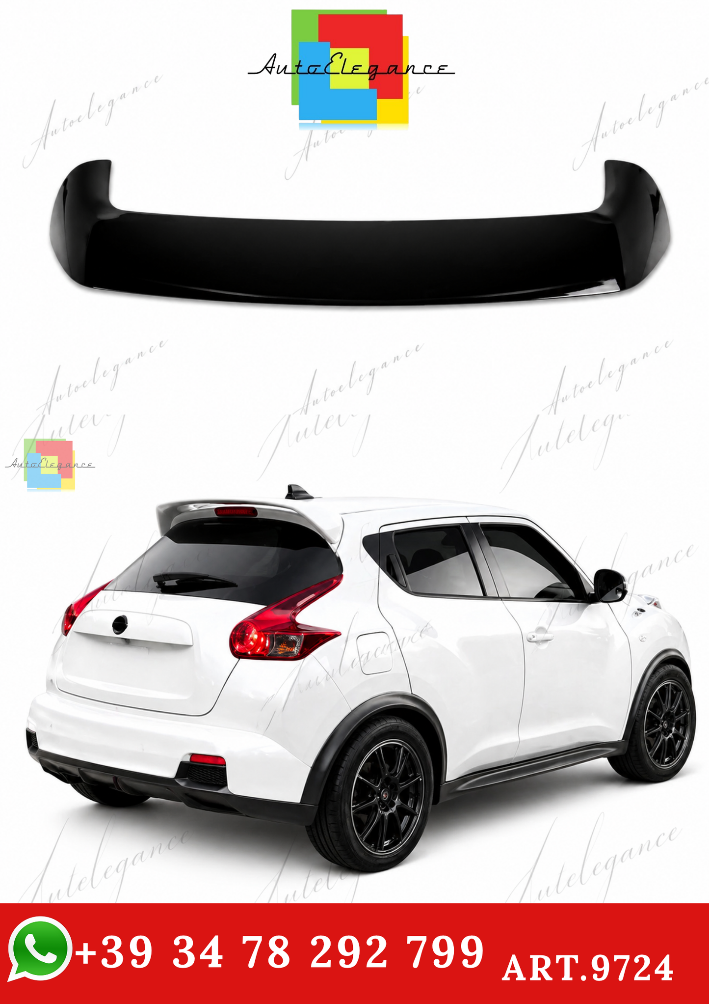 🔥ART.9724 SPOILER POSTERIORE PER TETTO NISSAN JUKE NERO LUCIDO IN ABS 10 -19🔥