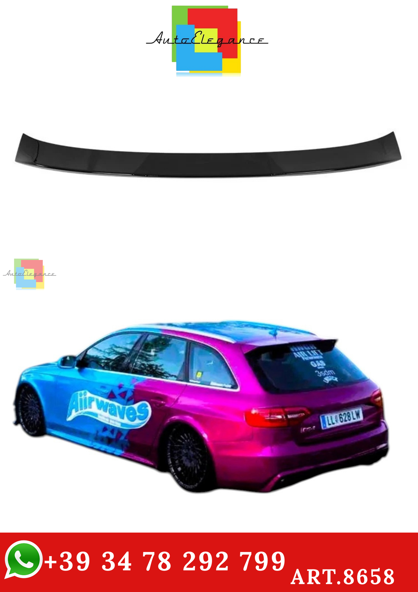 🔥ART.8658 SPOILER STIVALE PER AUDI A4 B8 AVANT NERO LUCIDO ALA CENTRALE 8-16🔥