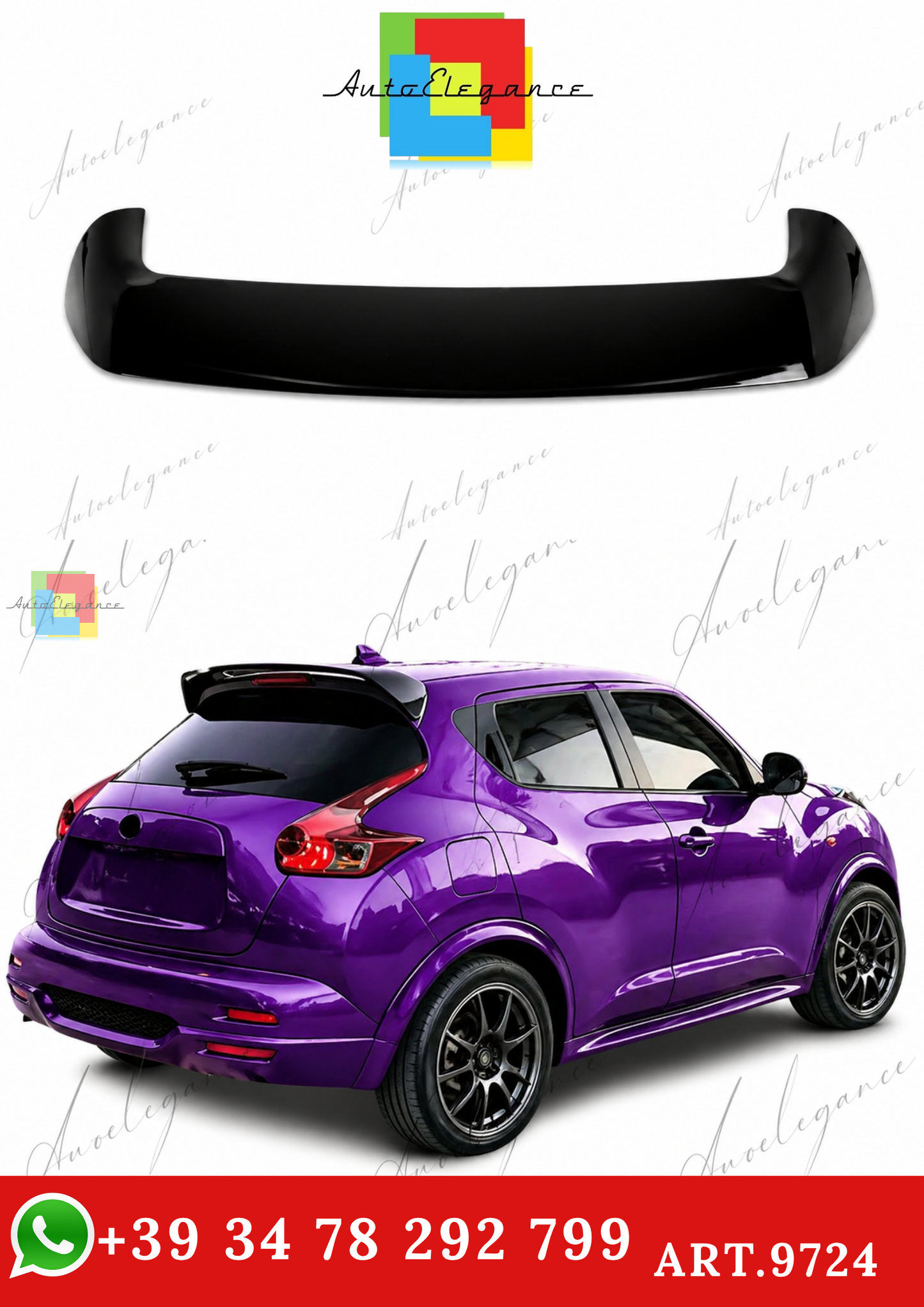 🔥ART.9724 SPOILER POSTERIORE PER TETTO NISSAN JUKE NERO LUCIDO IN ABS 10 -19🔥