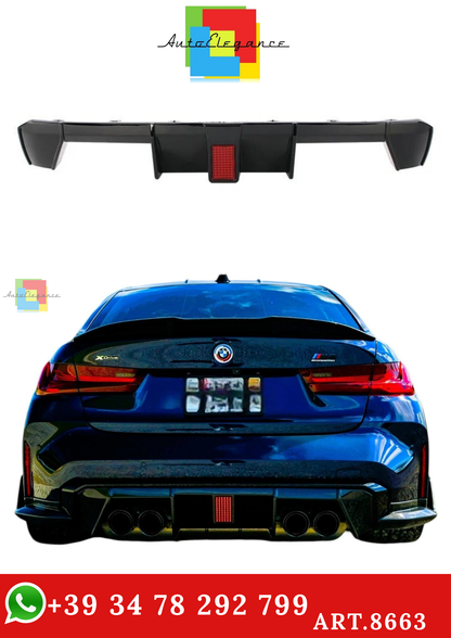 🔥ART.8663 DIFFUSORE POSTERIORE PER BMW M3 M4 G80 G82  NERO LUCIDO LABBRO LED🔥