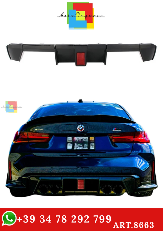 🔥ART.8663 DIFFUSORE POSTERIORE PER BMW M3 M4 G80 G82  NERO LUCIDO LABBRO LED🔥