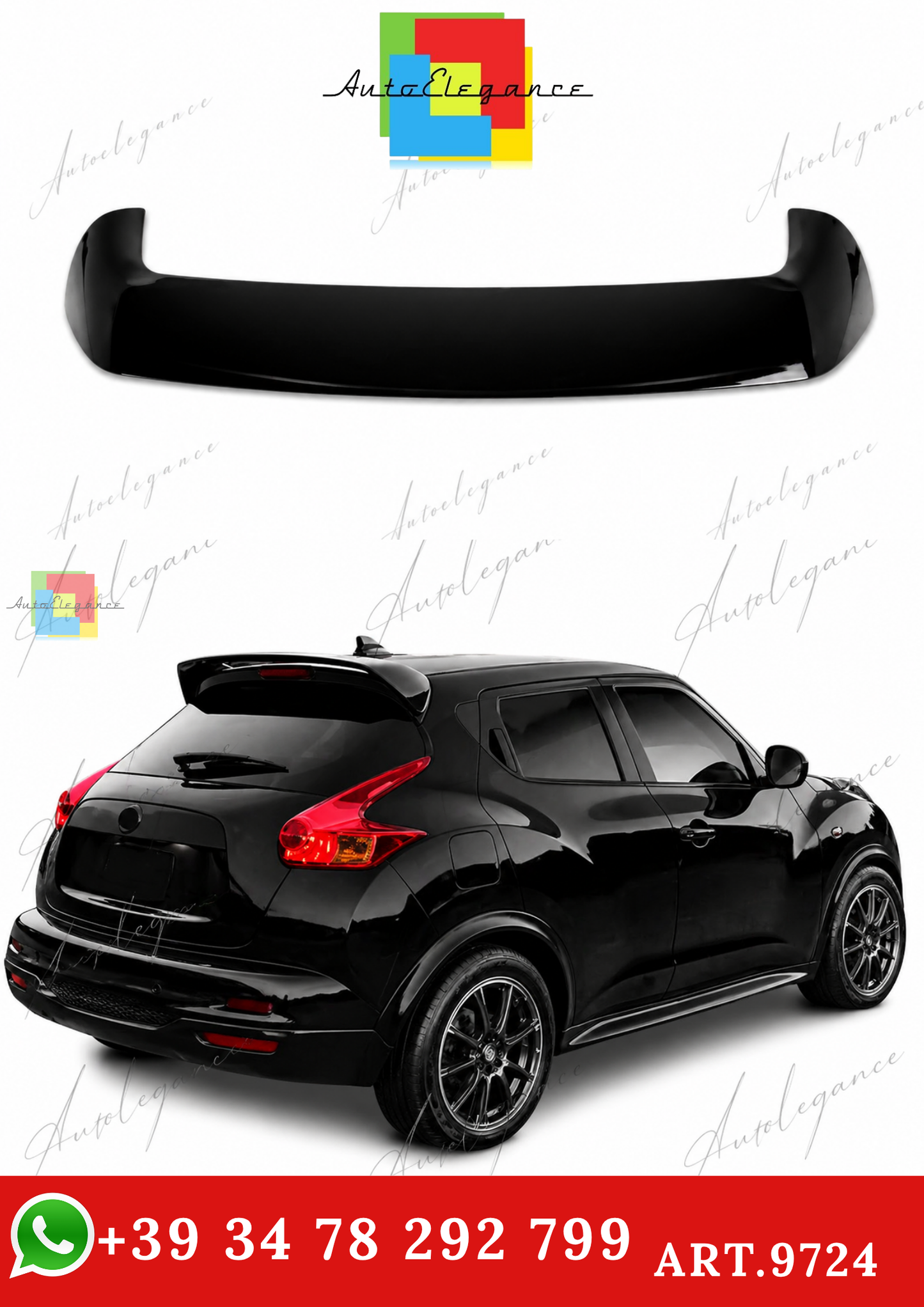 🔥ART.9724 SPOILER POSTERIORE PER TETTO NISSAN JUKE NERO LUCIDO IN ABS 10 -19🔥
