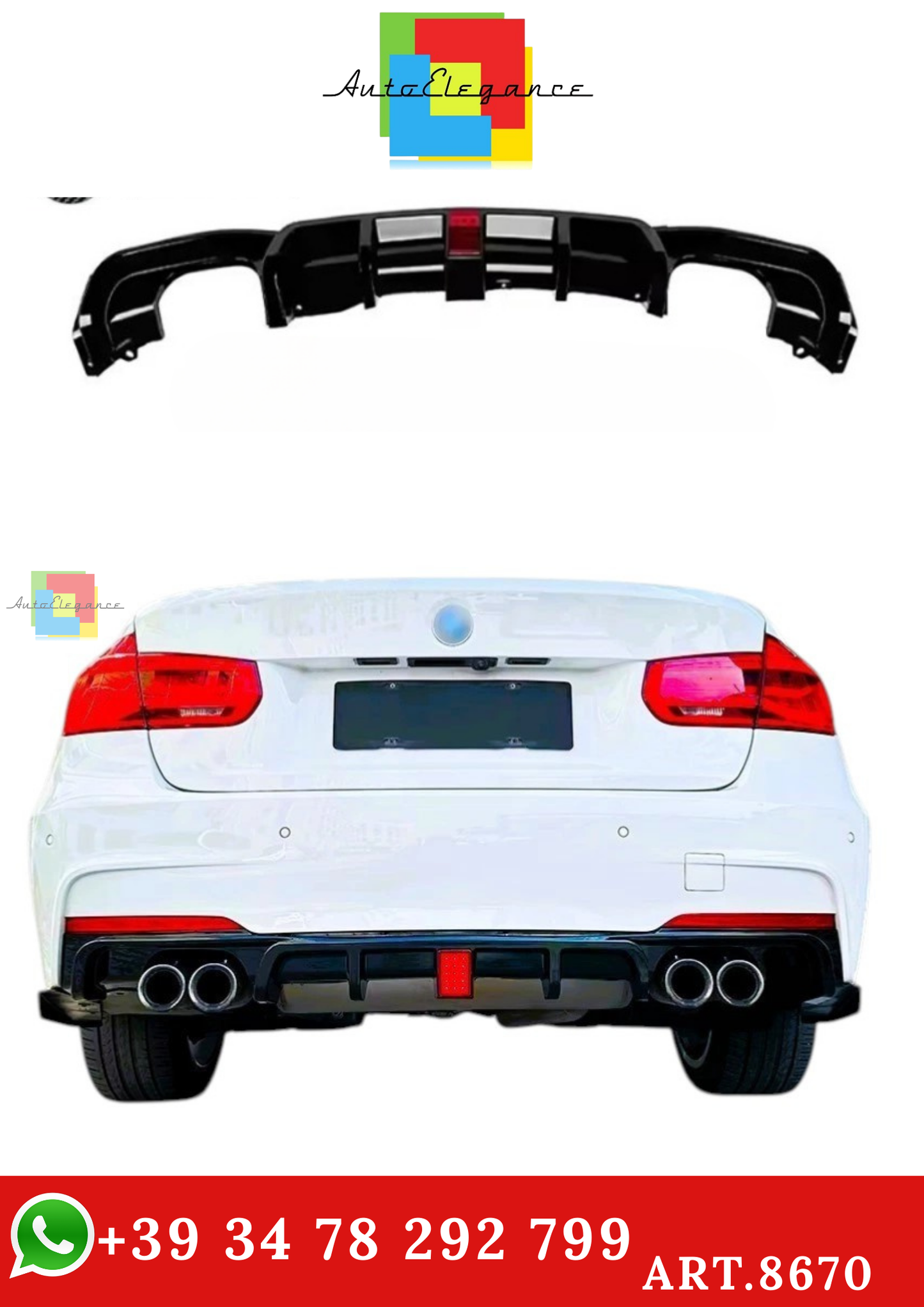 🔥ART.8670 DIFFUSORE PER BMW SERIE 3 F30 F31 FIBRA DI CARBONIO QUAD CON LED🔥