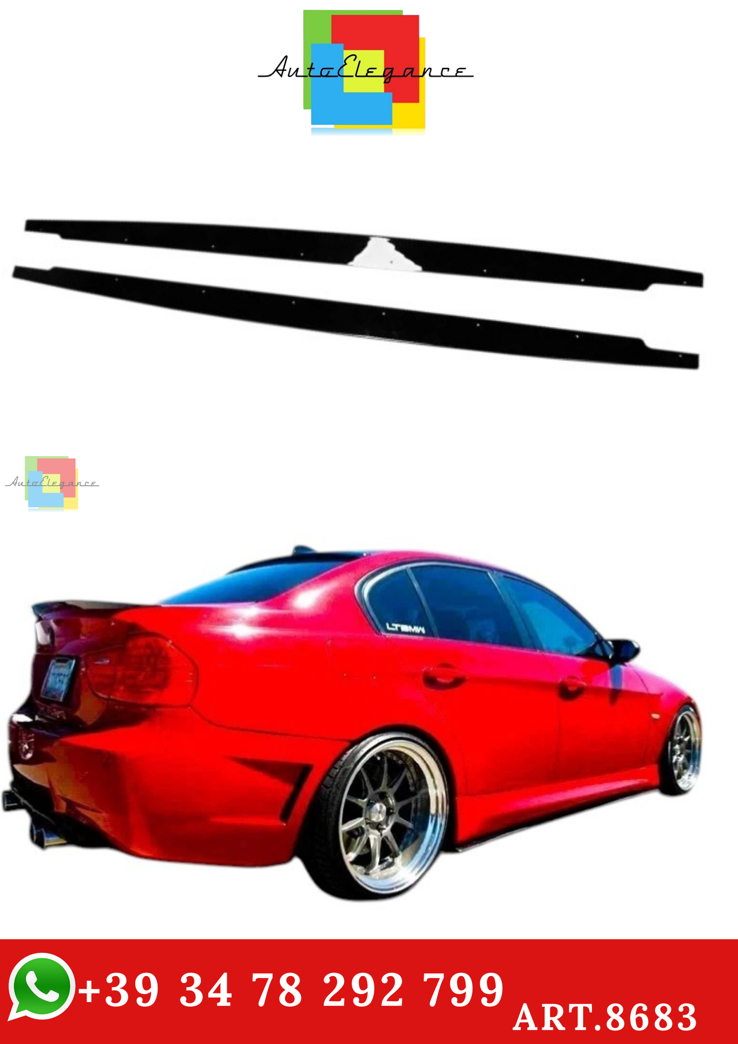 🔥ART.8683 GONNE LATERALI PER BMW  3 E90 E92 E93 NERO LUCIDO ESTENSIONI🔥