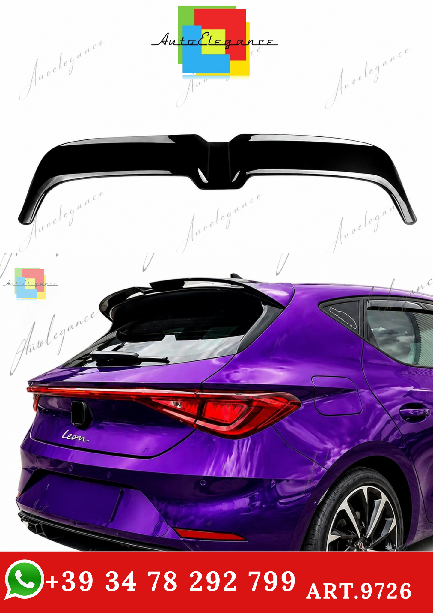 🔥ART.9726 SPOILER POSTERIORE PER TETTO LEON MK4 NERO LUCIDO IN ABS / 2020+🔥