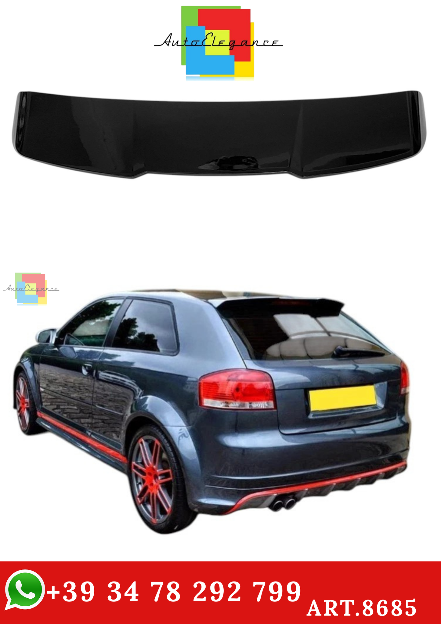 🔥ART.8685 ALA SPOILER TETTO NERO LUCIDO AUDI A3 8P 3 PORTE RS3 STYLE 03-13🔥