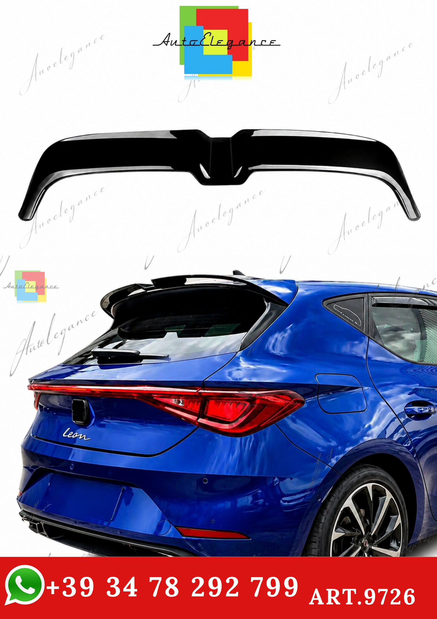 🔥ART.9726 SPOILER POSTERIORE PER TETTO LEON MK4 NERO LUCIDO IN ABS / 2020+🔥