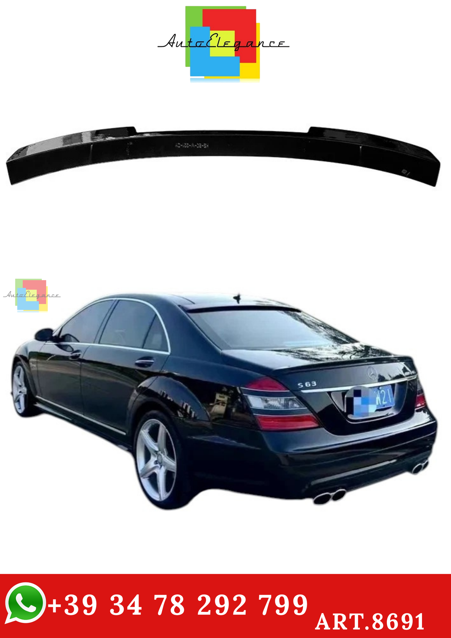 🔥ART.8691 SPOILER TETTO POSTERIORE NERO LUCIDO MERCEDES CLASSE S W221🔥