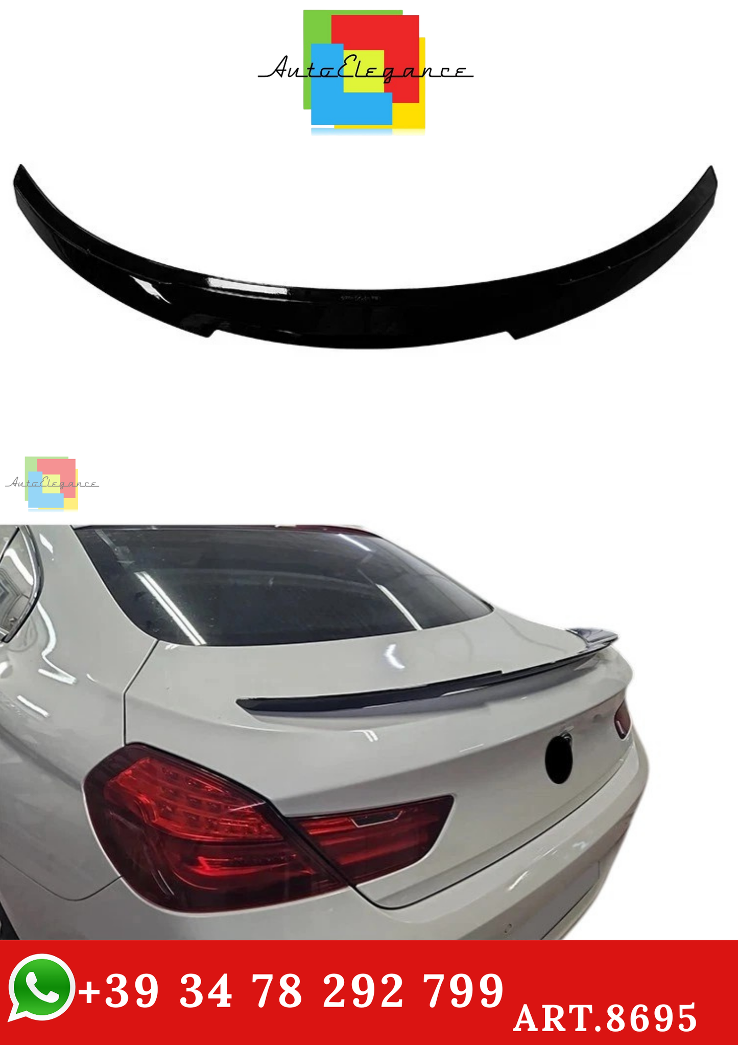🔥ART.8695 ALA SPOILER STIVALE PER BMW 6  F06 GRAN COUPE STILE M4 NERO LUCIDO🔥