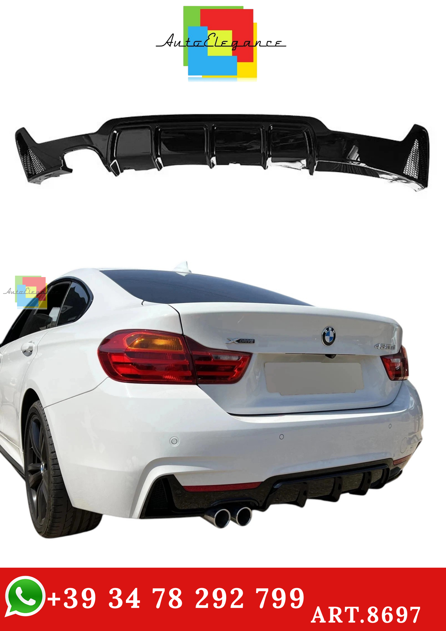 🔥ART.8697 DIFFUSORE PER BMW SERIE 4 F32 F33 F36 M SPORT NERO LUCIDO LABBRO🔥