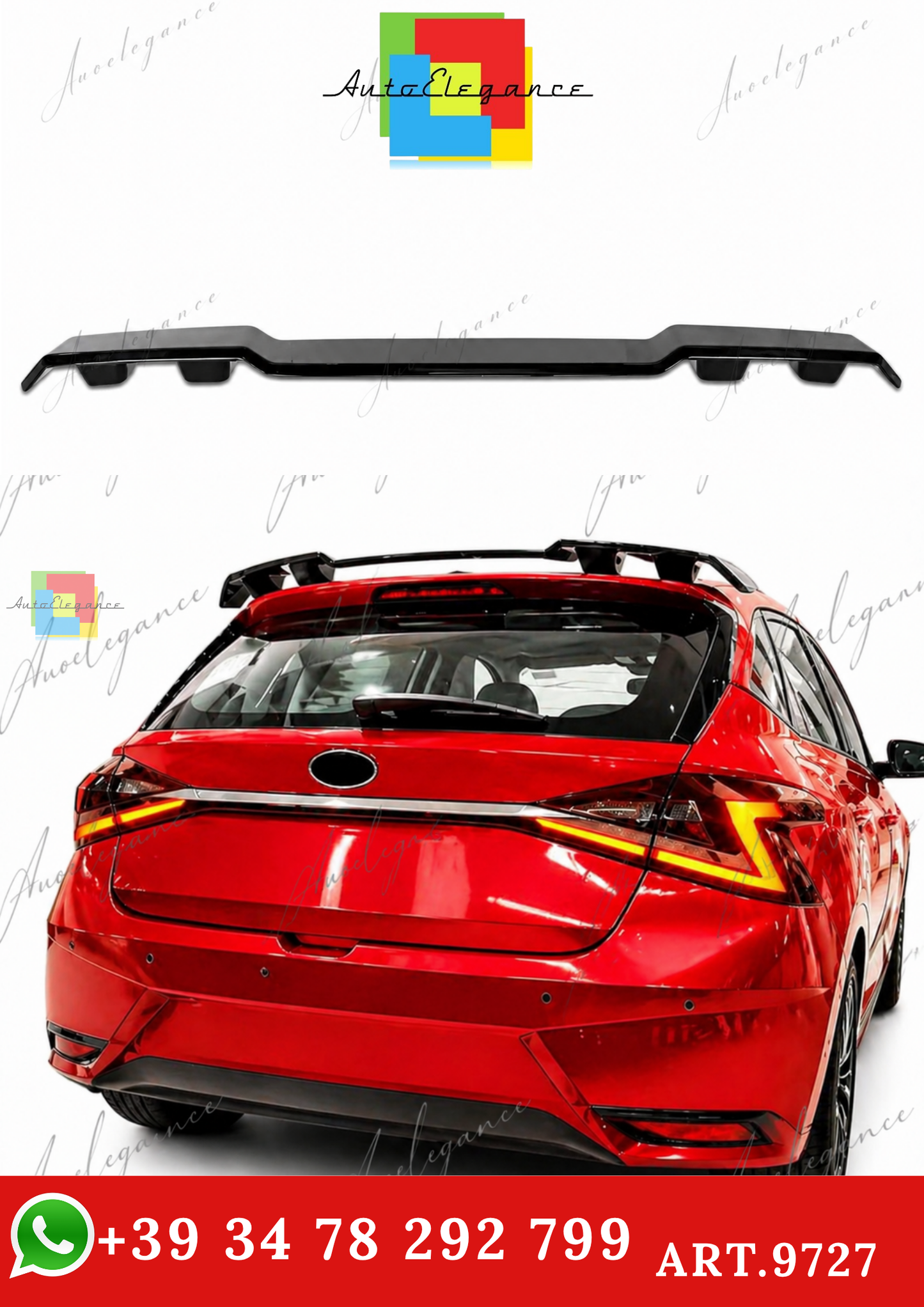 🔥ART.9727 SPOILER PER TETTO STILE N HYUNDAI  i20 IN ABS NERO LUCIDO / 2020+🔥