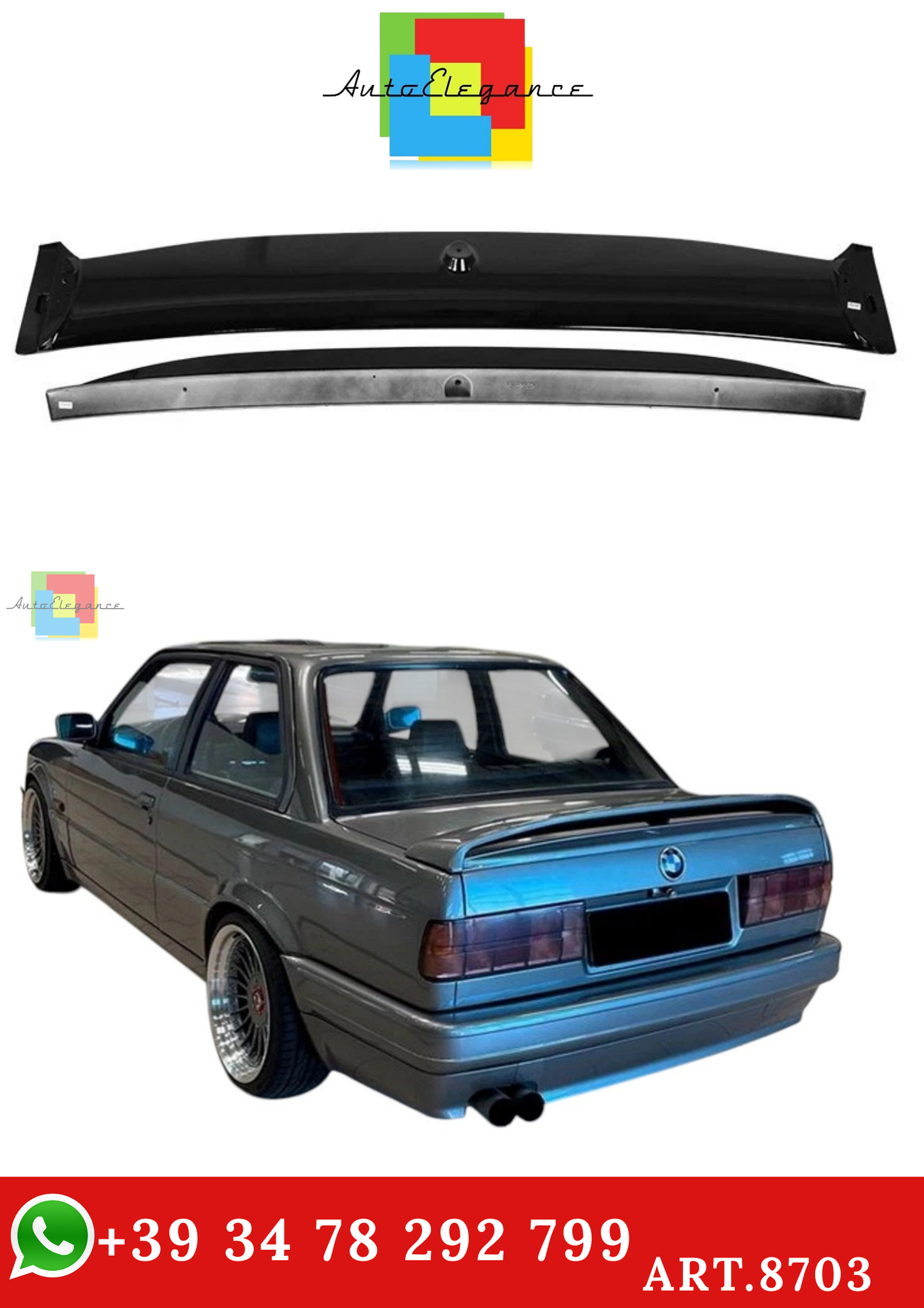 🔥ART.8703 SPOILER PER BMW SERIE 3 E30 M3 NERO LUCIDO STIVALE LABBRO 1983-93🔥