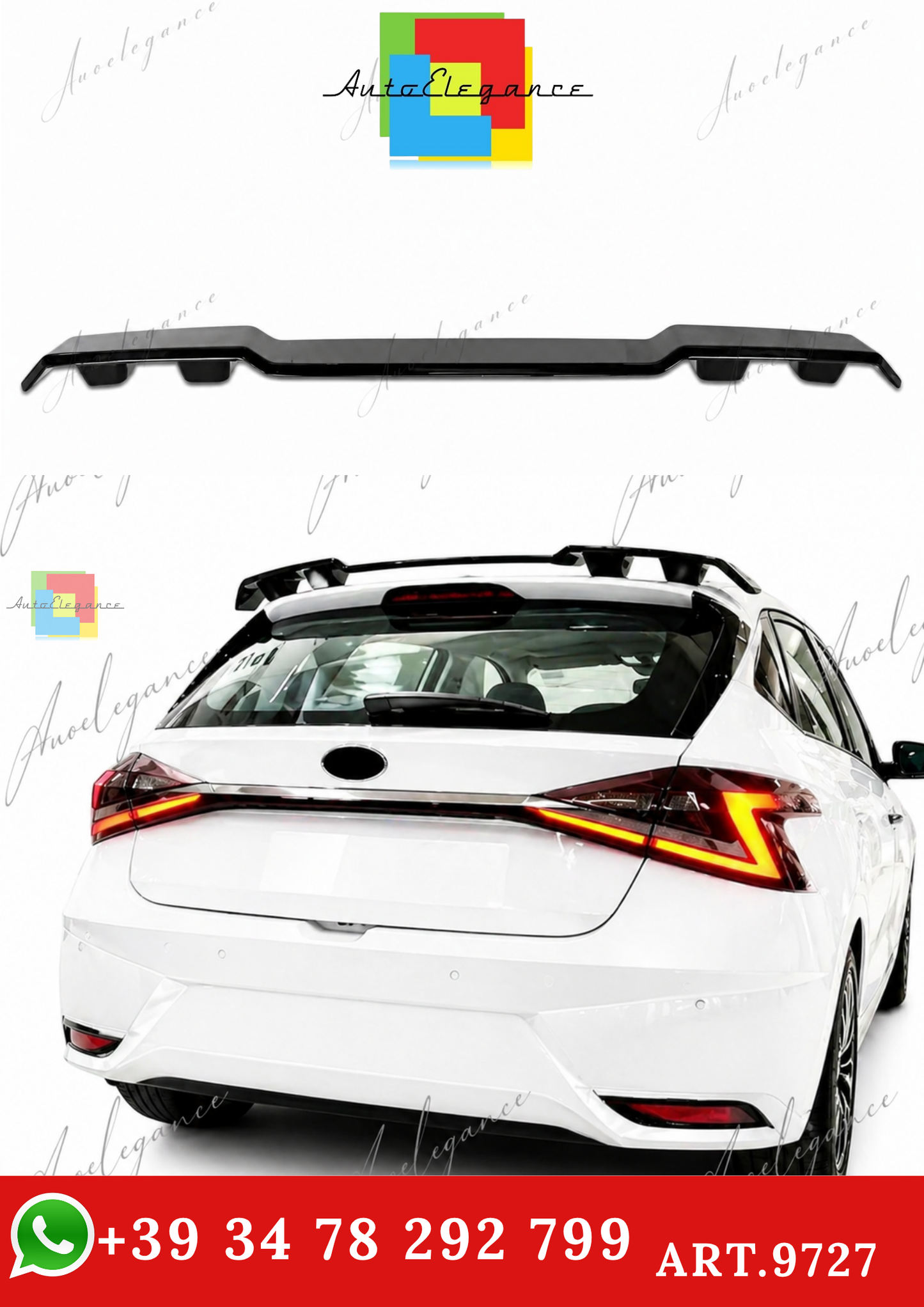 🔥ART.9727 SPOILER PER TETTO STILE N HYUNDAI  i20 IN ABS NERO LUCIDO / 2020+🔥