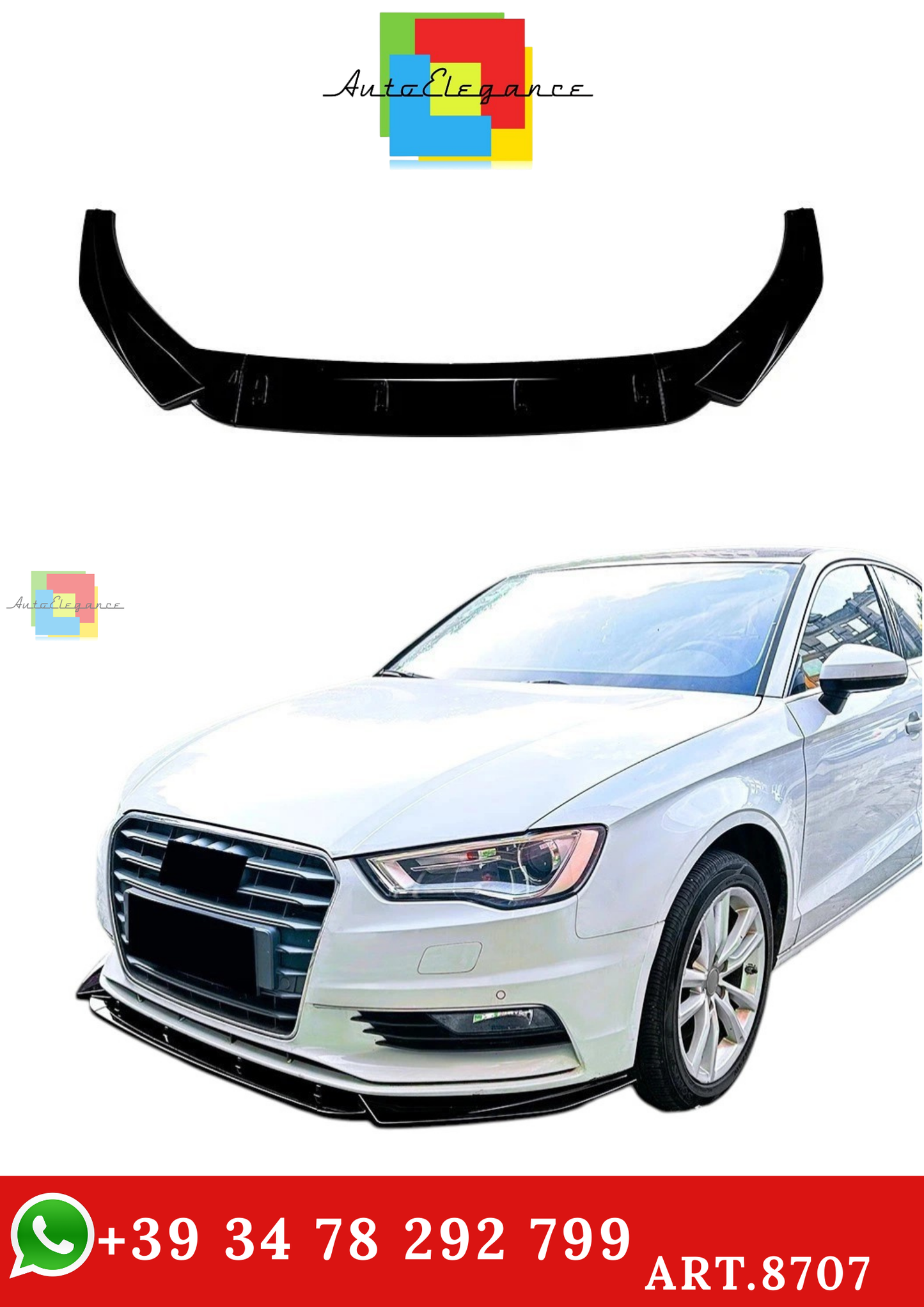 🔥ART.8707 SPLITTER ANTERIORE NERO LUCIDO AUDI A3 SE 8V NON S LINE 2013-2016🔥