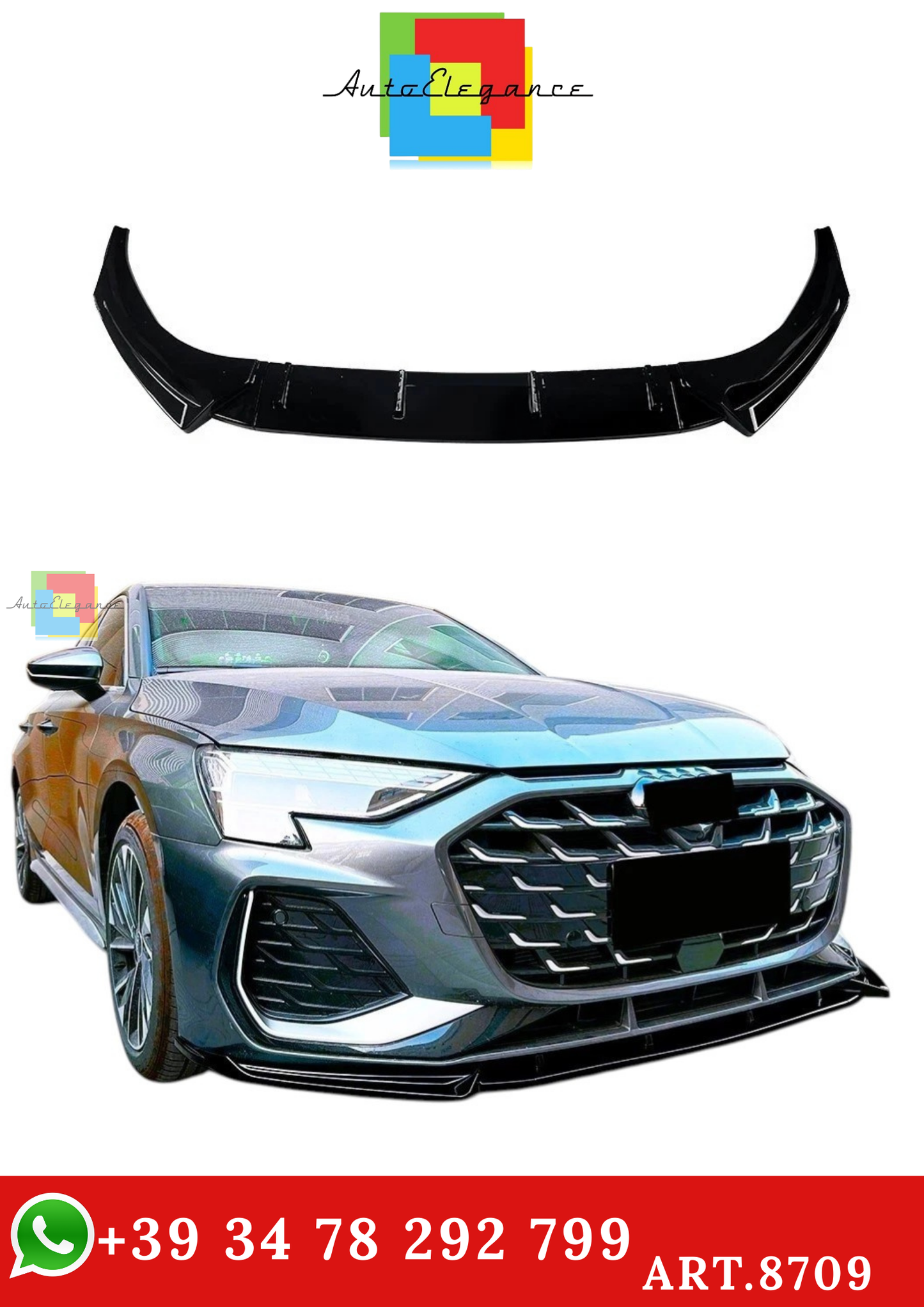🔥ART.8709 SPLITTER ANTERIORE AUDI A3 S3 S LINE 8Y FACELIFT NERO LUCIDO 2024+🔥