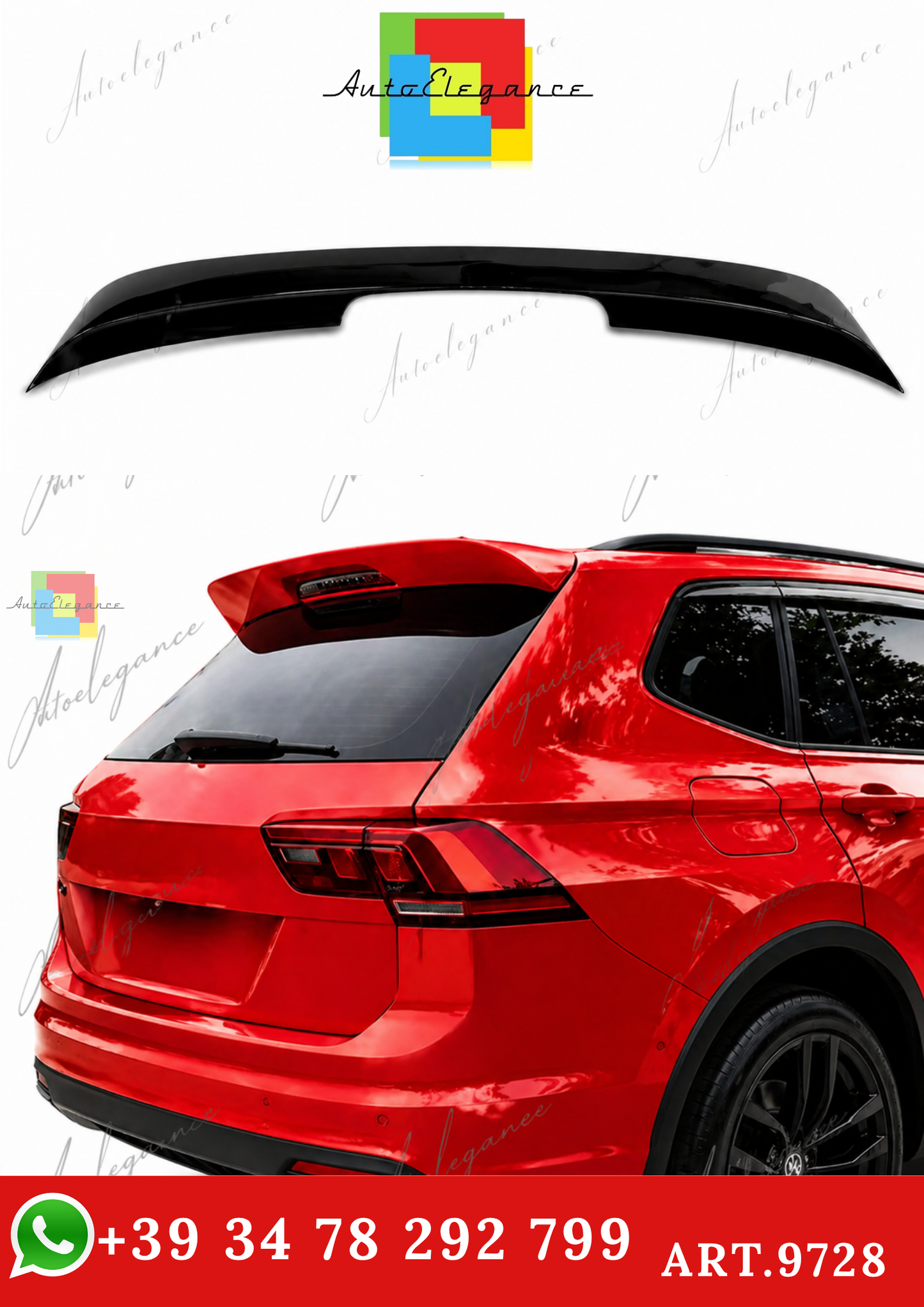 🔥ART.9728 SPOILER POSTERIORE PER TETTO VW TIGUAN NERO LUCIDO IN ABS / 16 -20🔥