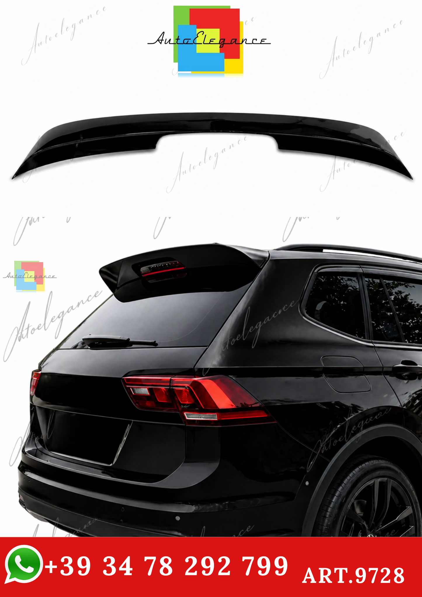 🔥ART.9728 SPOILER POSTERIORE PER TETTO VW TIGUAN NERO LUCIDO IN ABS / 16 -20🔥