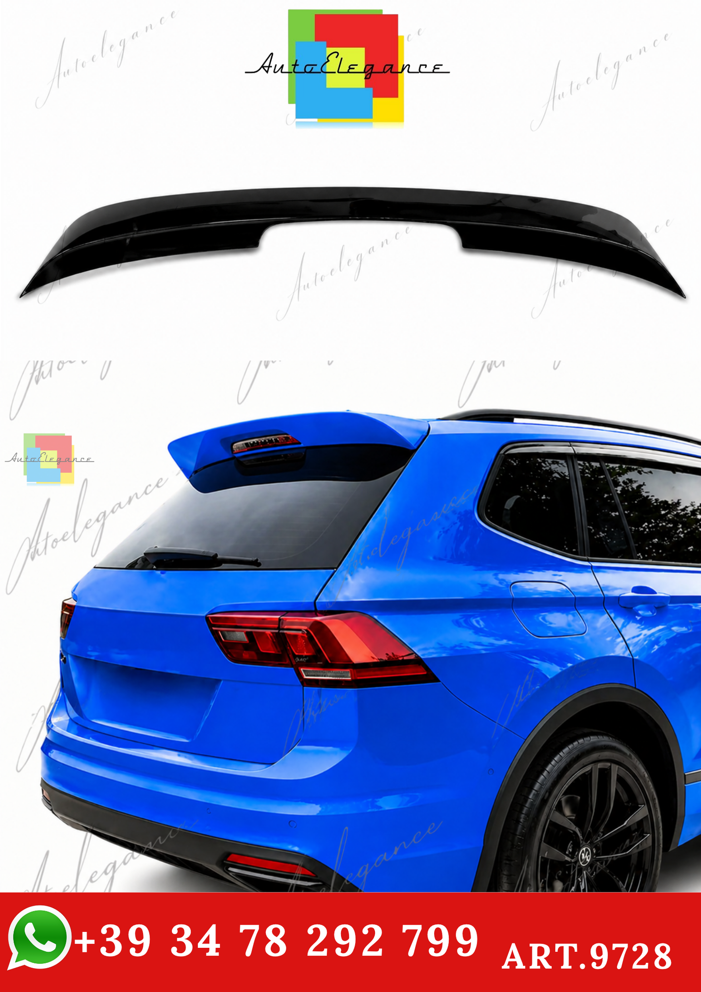 🔥ART.9728 SPOILER POSTERIORE PER TETTO VW TIGUAN NERO LUCIDO IN ABS / 16 -20🔥