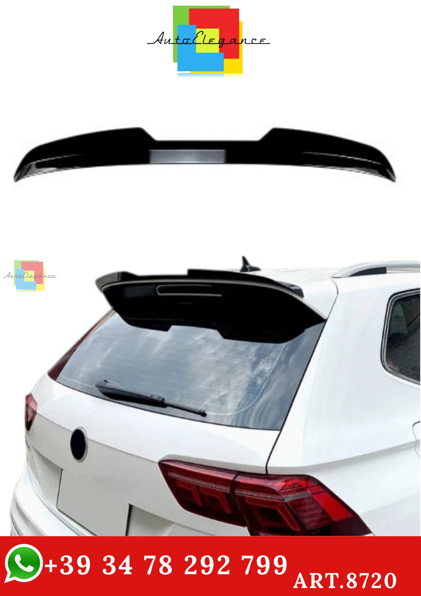 🔥ART.8720 SPOILER TETTO POSTERIORE PER VW Tiguan MK2 NERO LUCIDO 2016-2023🔥