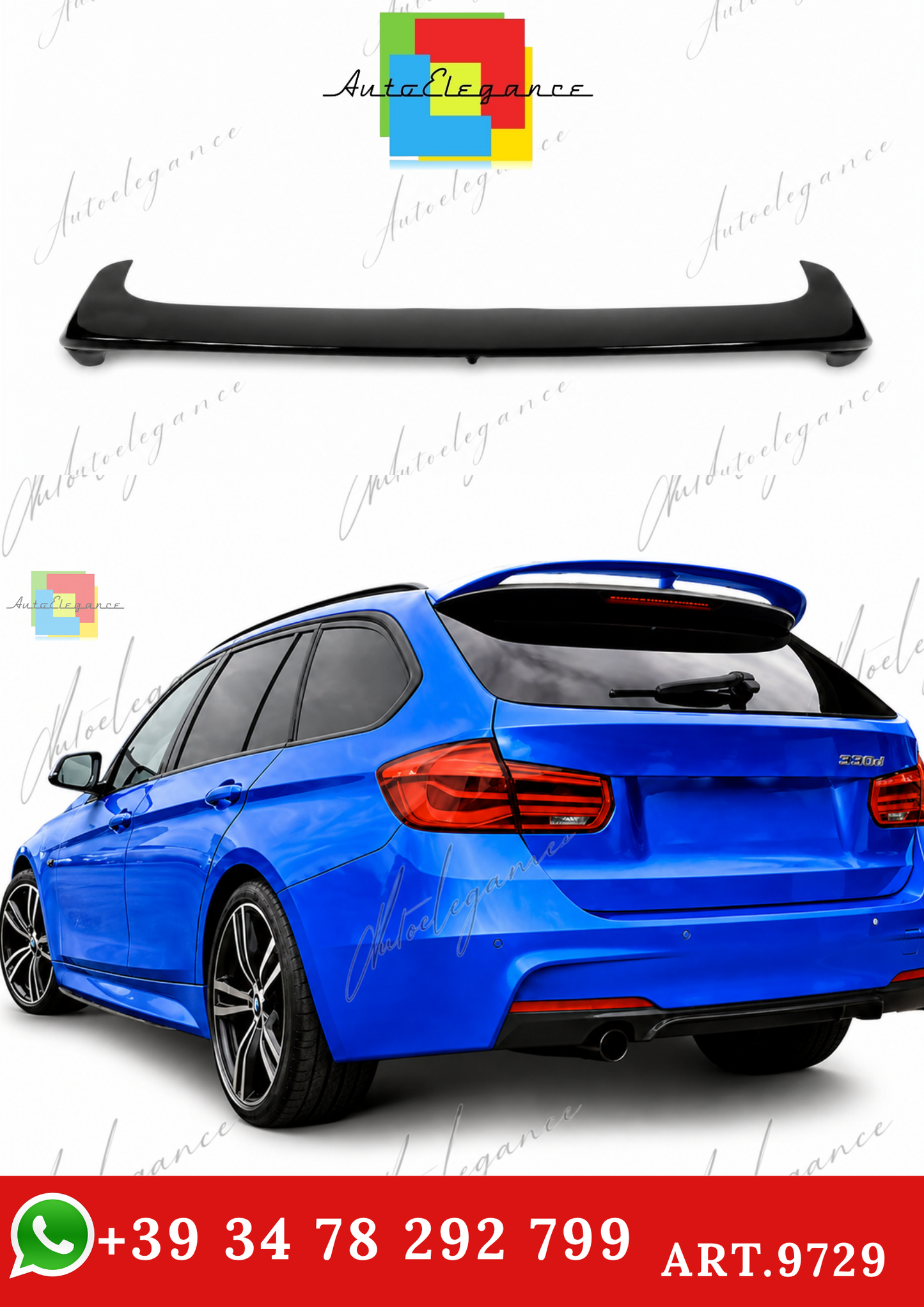 🔥ART.9729 SPOILER POSTERIORE PER TETTO BMW F31 NERO LUCIDO IN ABS / 2012-2018🔥
