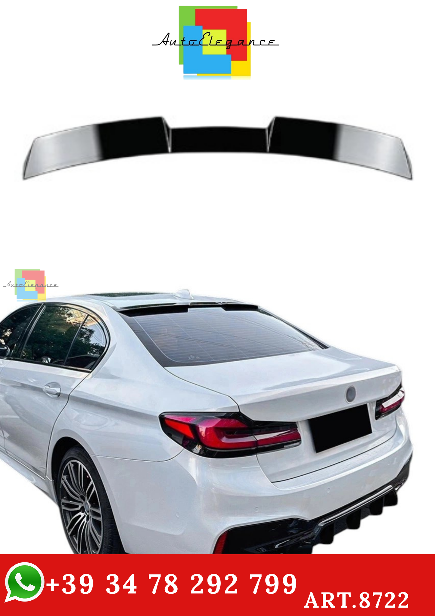 🔥ART.8722 FINESTRA SPOILER TETTO POSTERIORE BMW 5 M5 G30 NERO LUCIDO 16-24🔥