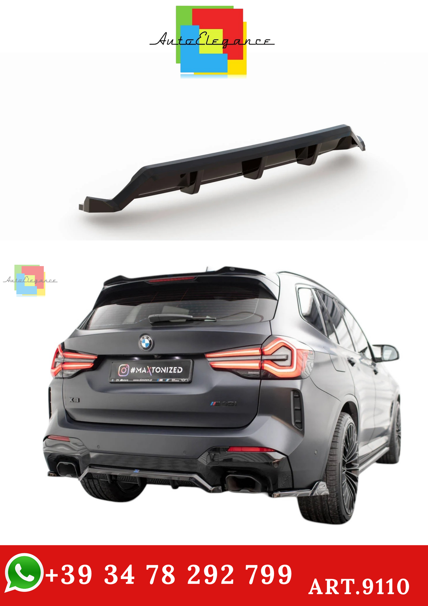 🔥ART.9110 SPLITTER POSTERIORE(CON BARRE VERTICALI) BMW X3 M-PACK G01 FACELIFT🔥