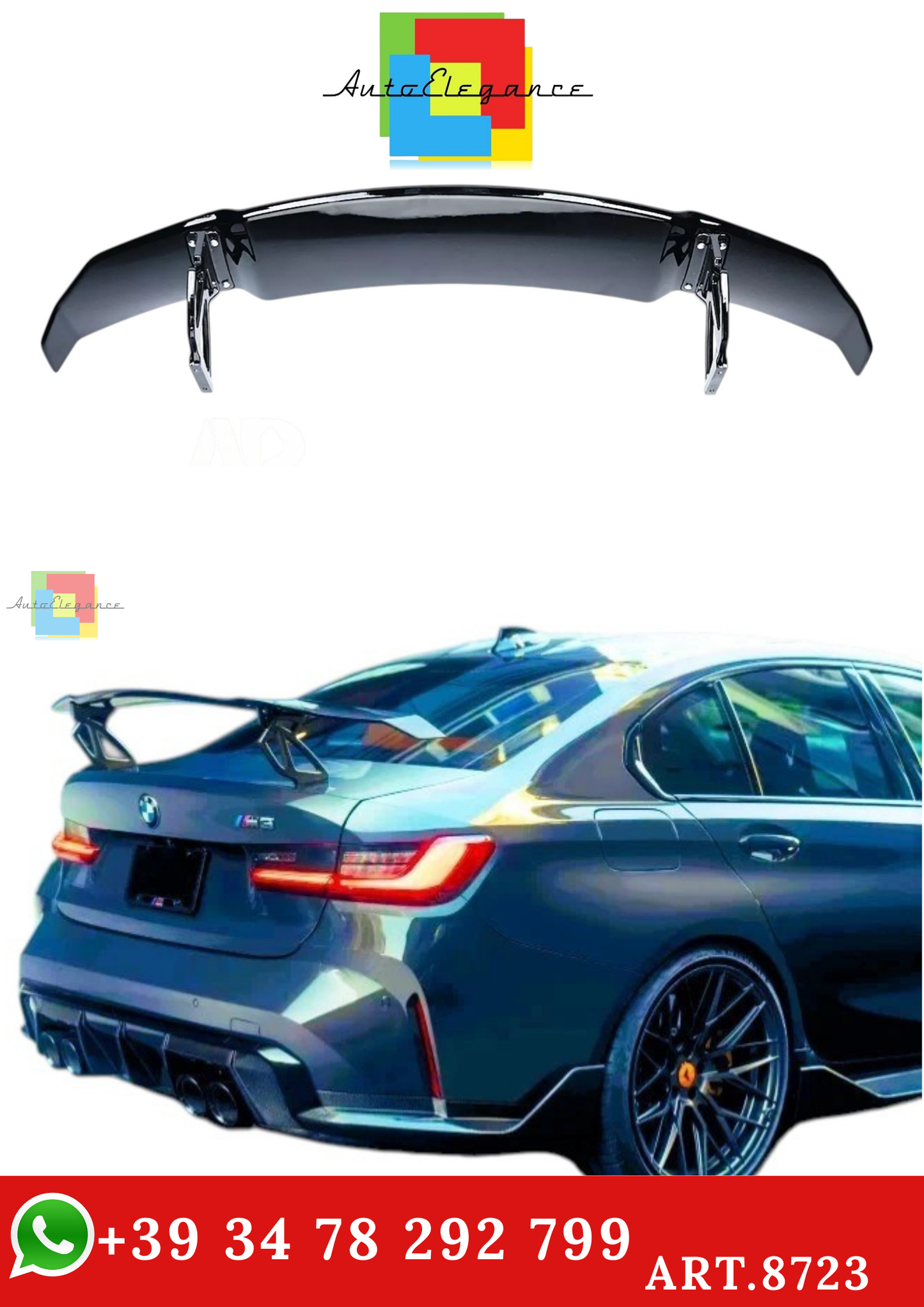 🔥ART.8723 SPOILER ALA PER BMW M3 G80 3 G20 NERO LUCIDO BIG RACING DRIFT 2018+🔥