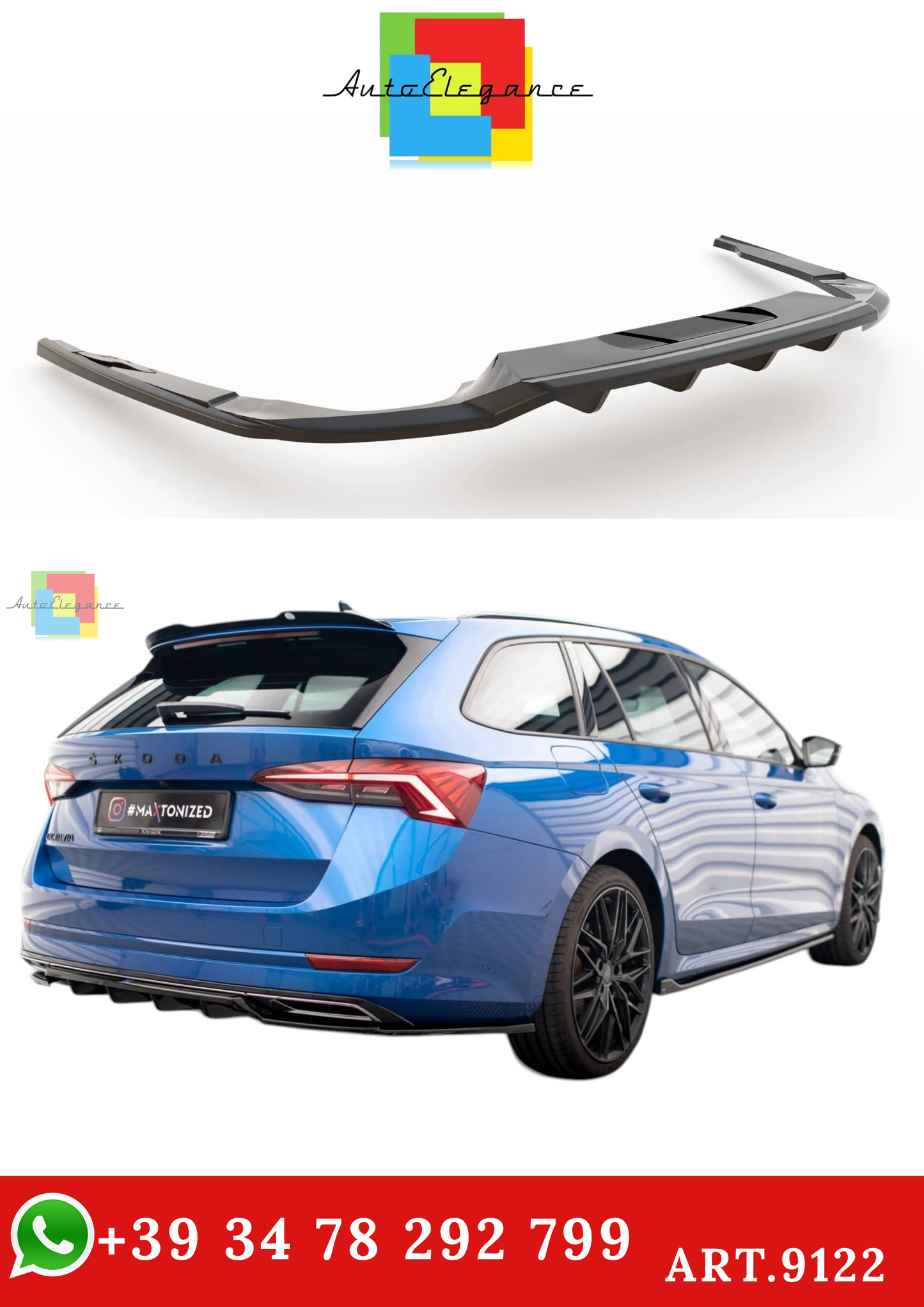 🔥ART.9122 SPLITTER POSTERIORE PER SKODA OCTAVIA SPORTLINE Mk4🔥