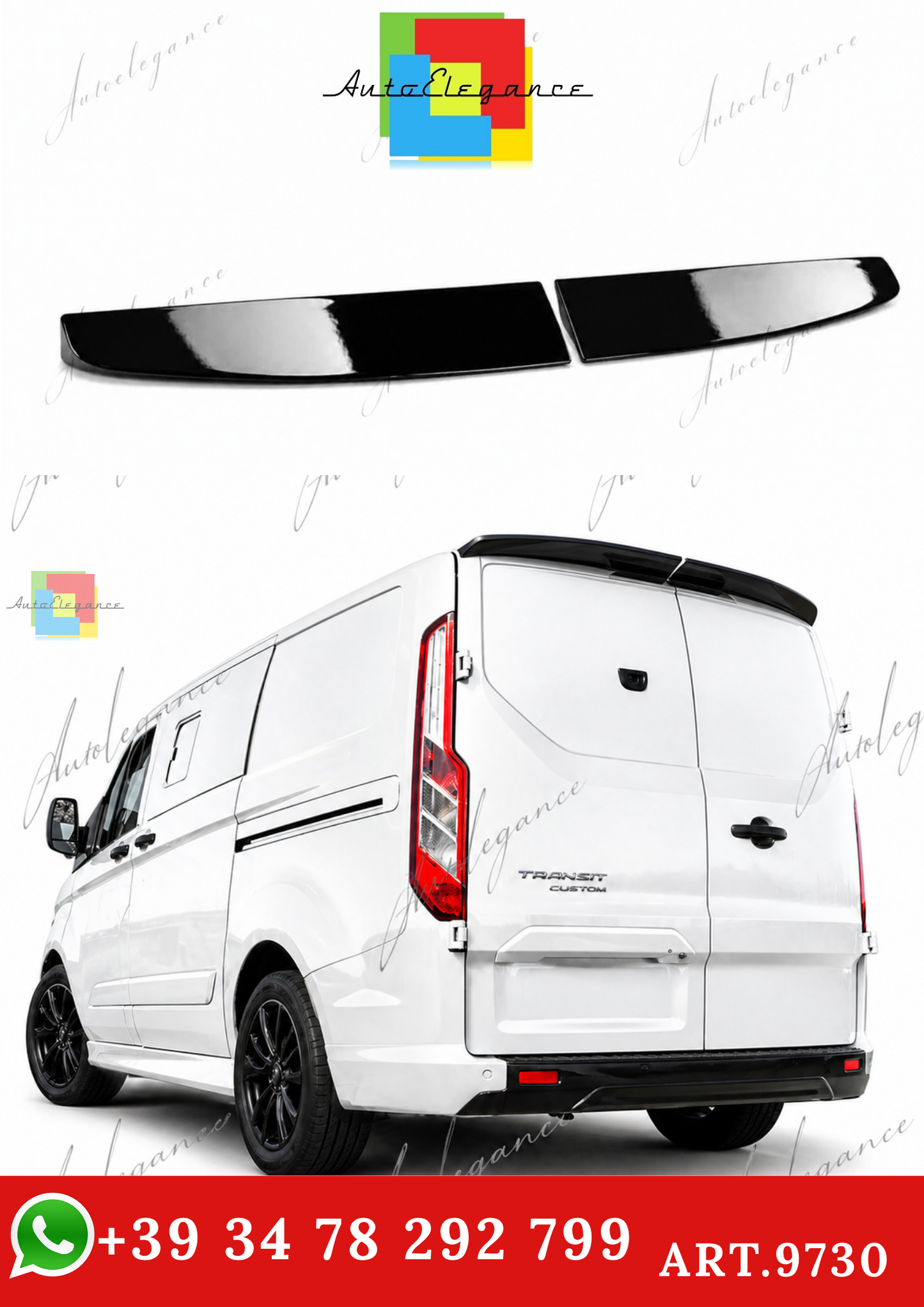 🔥ART.9730 SPOILER TETT PER FORD CUSTOM IN ABS NERO LUCIDO / 12 -17 (2  PARTI)🔥