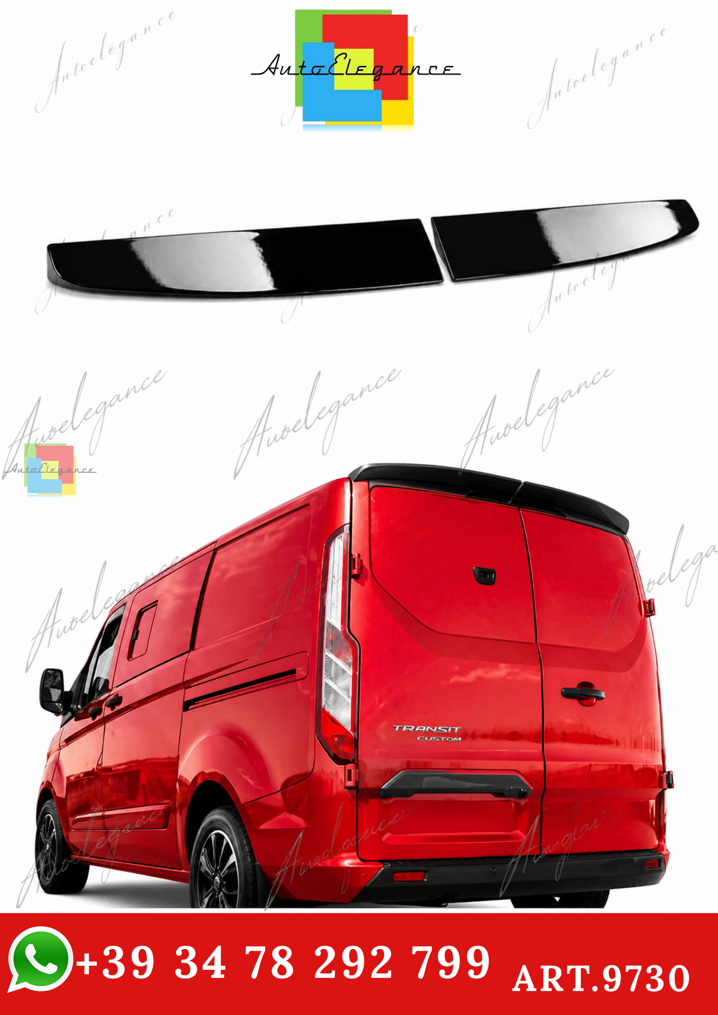 🔥ART.9730 SPOILER TETT PER FORD CUSTOM IN ABS NERO LUCIDO / 12 -17 (2  PARTI)🔥