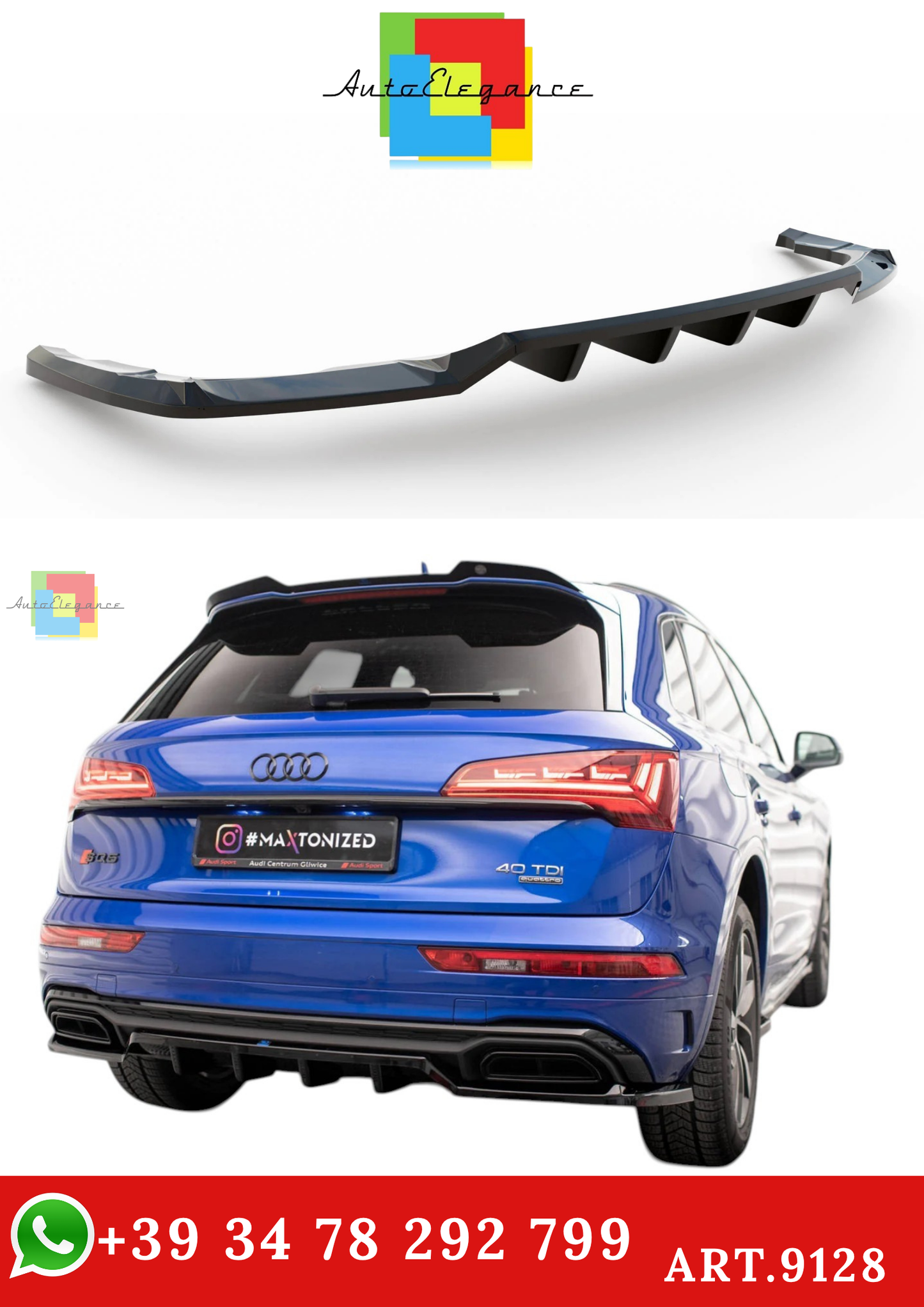 🔥ART.9128 SPLITTER POSTERIORE ADATTO PER AUDI Q5 S-LINE SUV Mk2 FACELIFT🔥