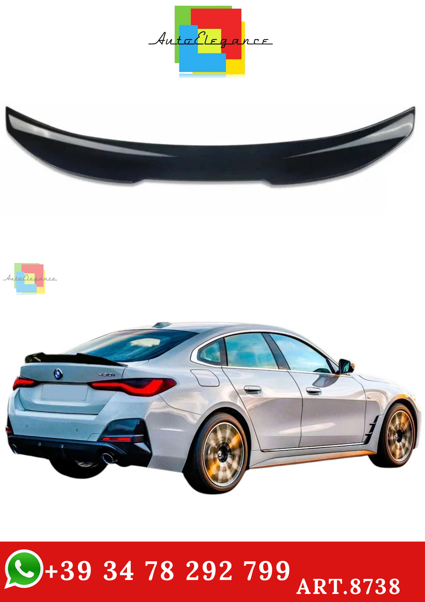 🔥ART.8738 SPOILER PER BMW 4 G26 GRAN COUPE NERO LUCIDO HIGH KICK PSM DUCKTAIL🔥