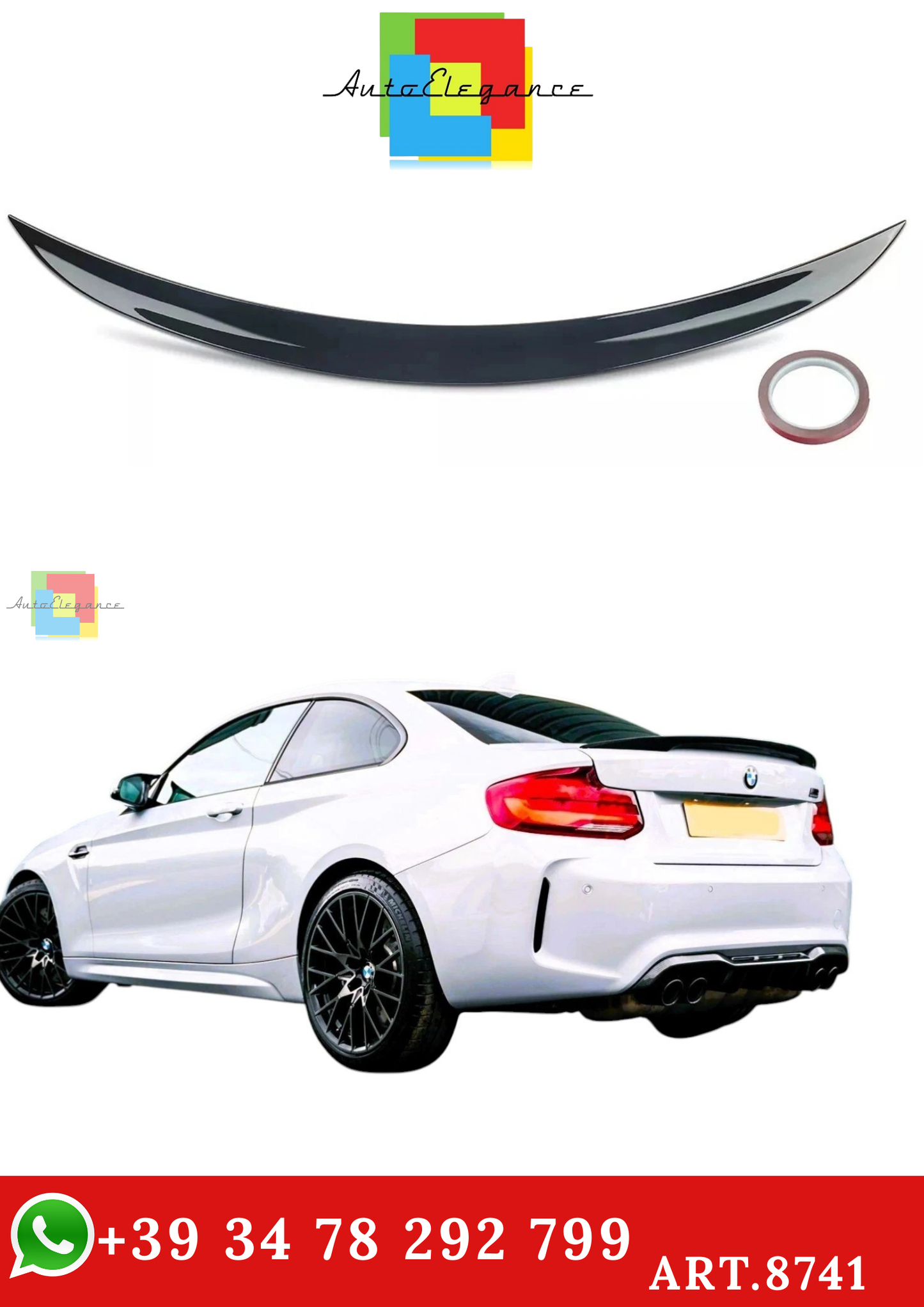🔥ART.8741 SPOILER PER BMW 2 F22 NERO LUCIDO STILE P CORPO ALA LABBRO 13-21🔥