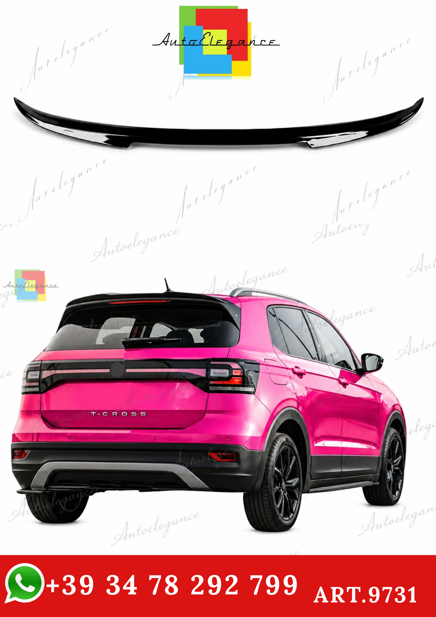 🔥ART.9731 SPOILER POSTERIORE PER TETTO VW T-CROSS IN ABS NERO LUCIDO / 2022+🔥