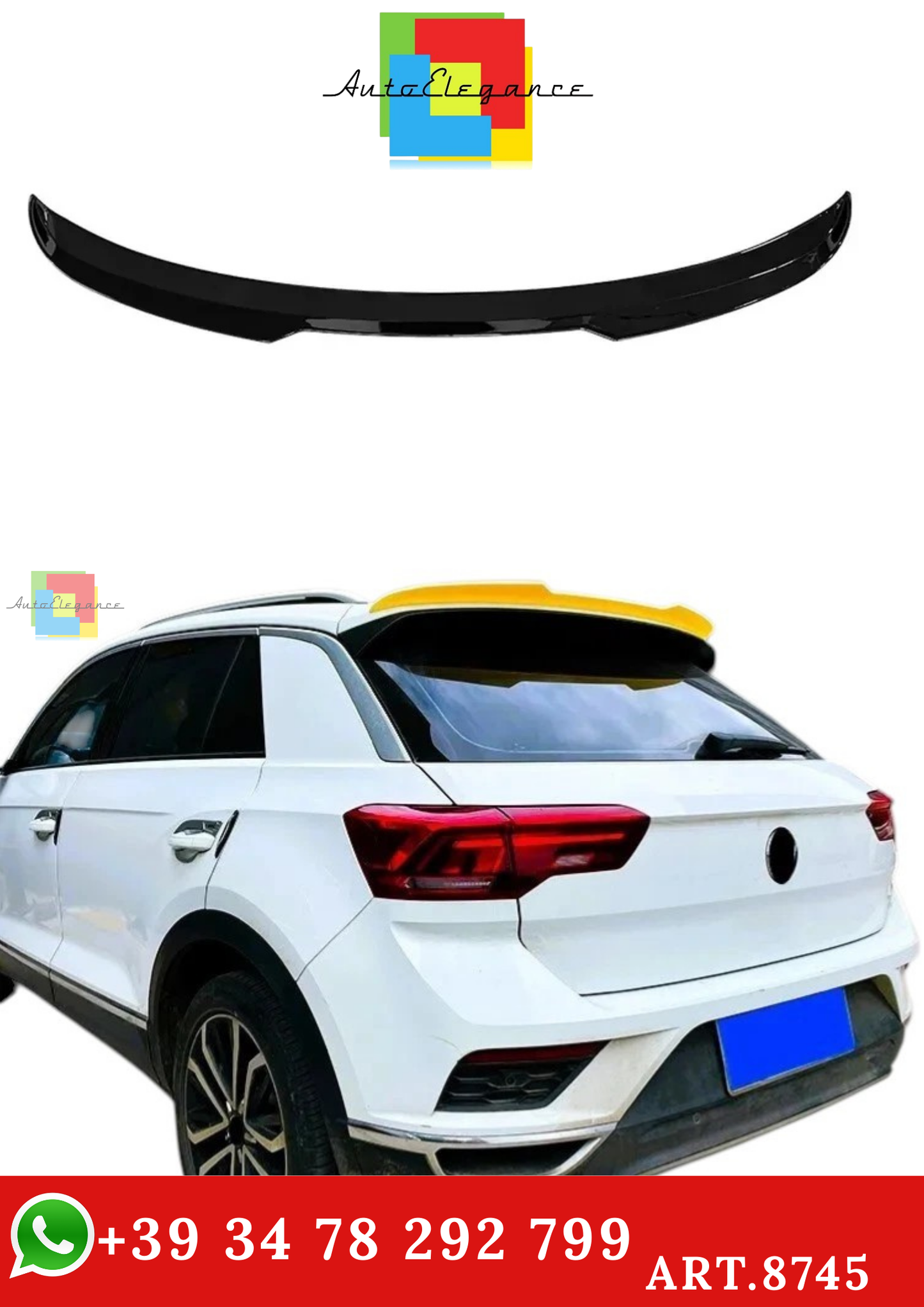 🔥ART.8745 SPOILER TETTO NERO LUCIDO POSTERIORE VW T ROC STIVALE LABBRO 17+🔥