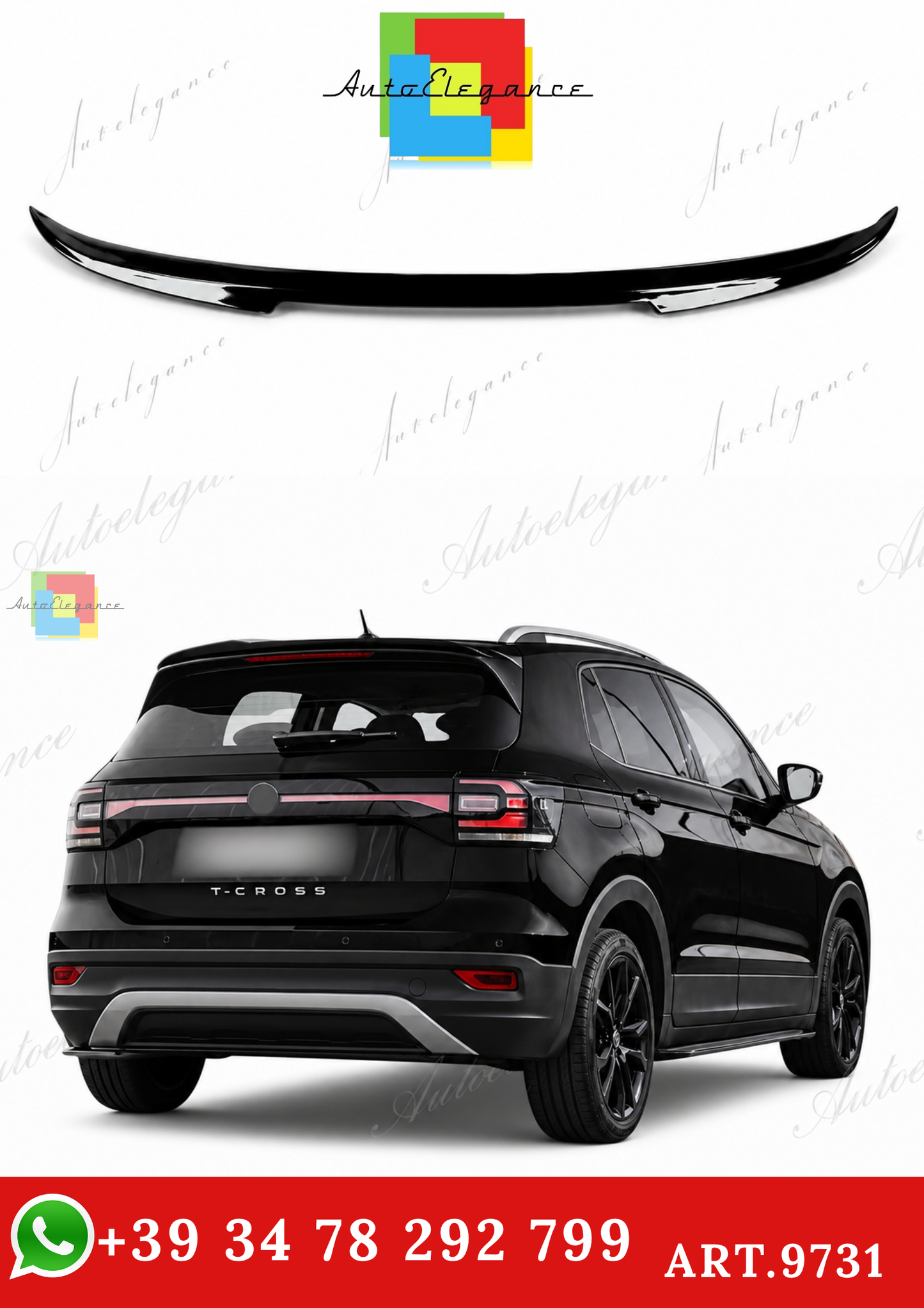 🔥ART.9731 SPOILER POSTERIORE PER TETTO VW T-CROSS IN ABS NERO LUCIDO / 2022+🔥