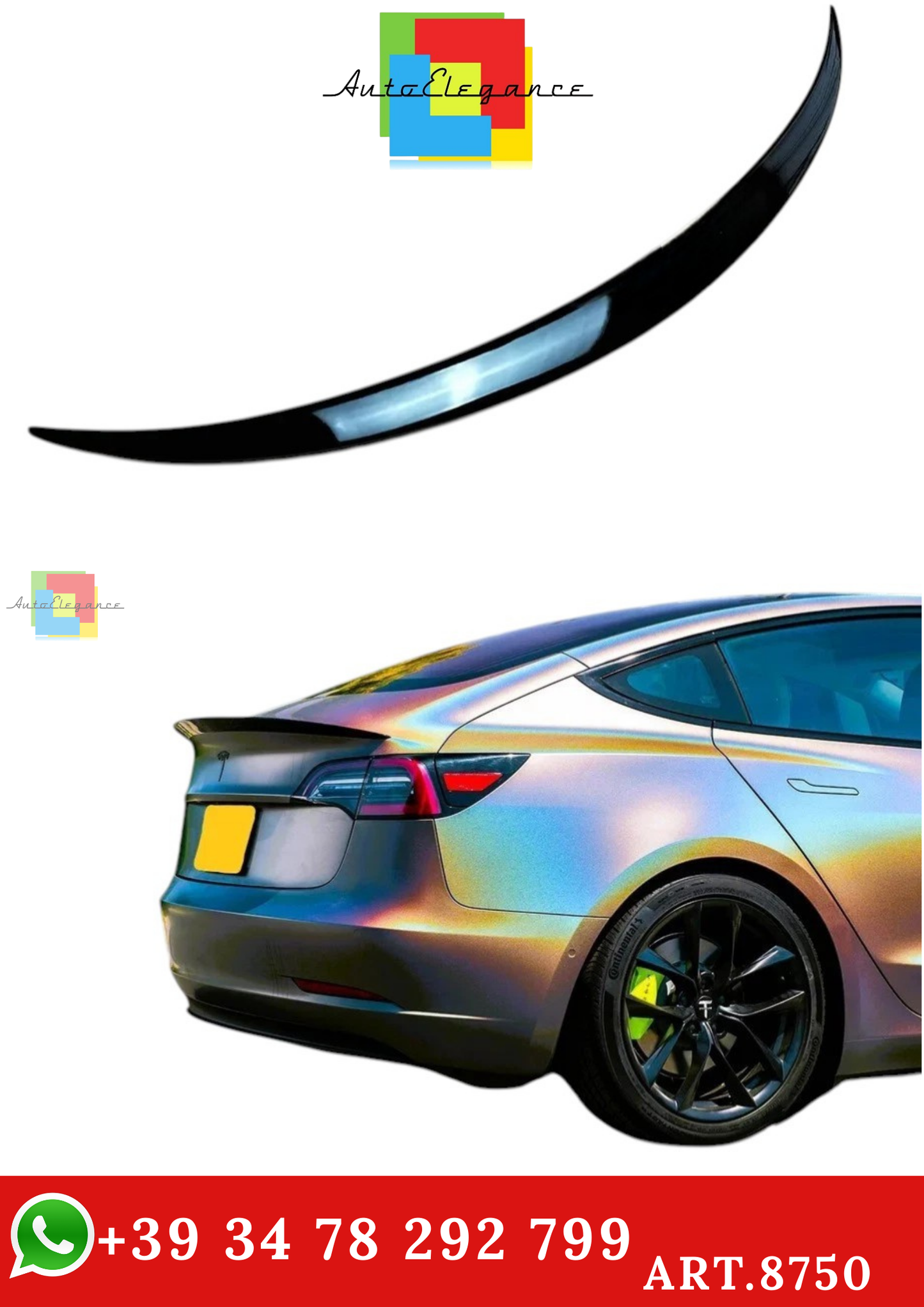 🔥ART.8750 SPOILER PER TESLA MODEL 3 NERO LUCIDO ALA LABBRO SDOPPIATORE 2017+🔥