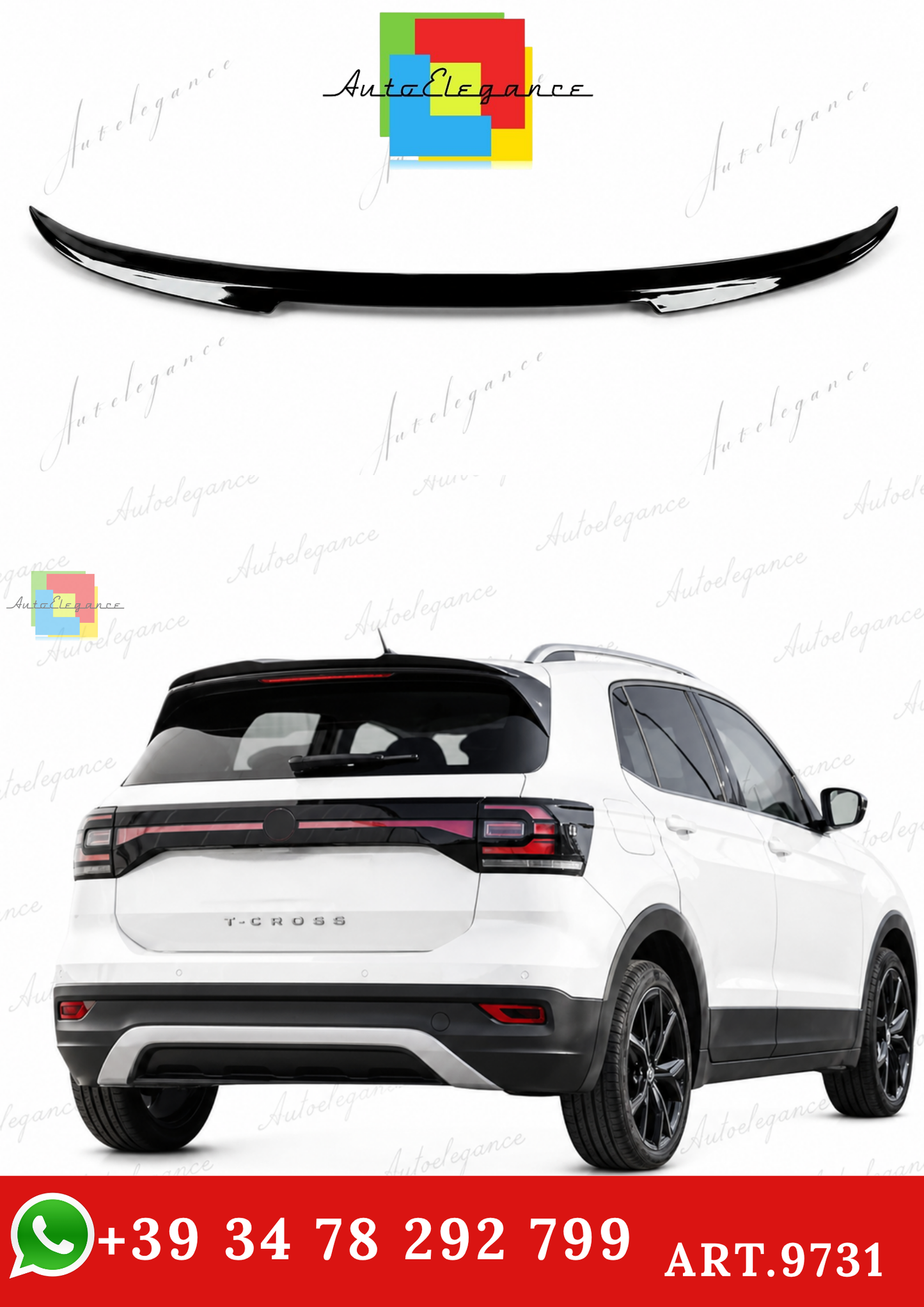 🔥ART.9731 SPOILER POSTERIORE PER TETTO VW T-CROSS IN ABS NERO LUCIDO / 2022+🔥