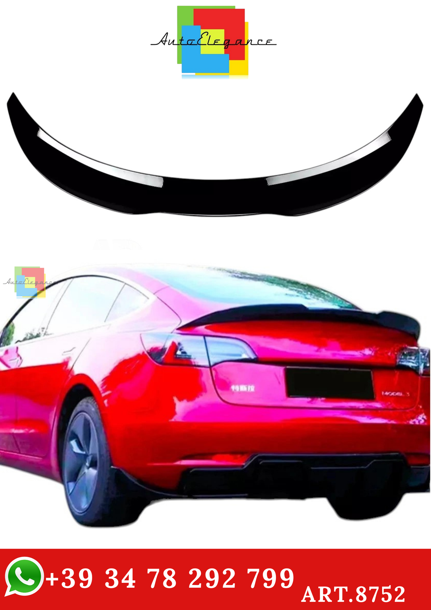 🔥ART.8752 SPOILER PER TESLA MODEL 3 STIVALE NERO LUCIDO CALCIO ALTO PSM 2017+🔥