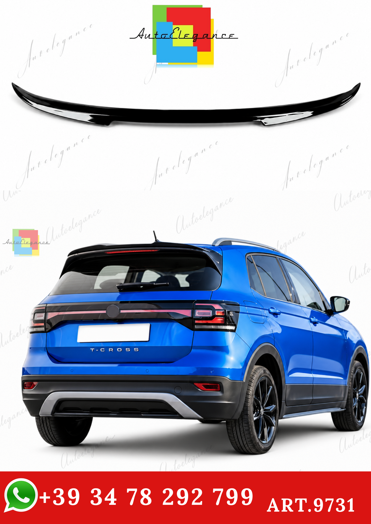 🔥ART.9731 SPOILER POSTERIORE PER TETTO VW T-CROSS IN ABS NERO LUCIDO / 2022+🔥