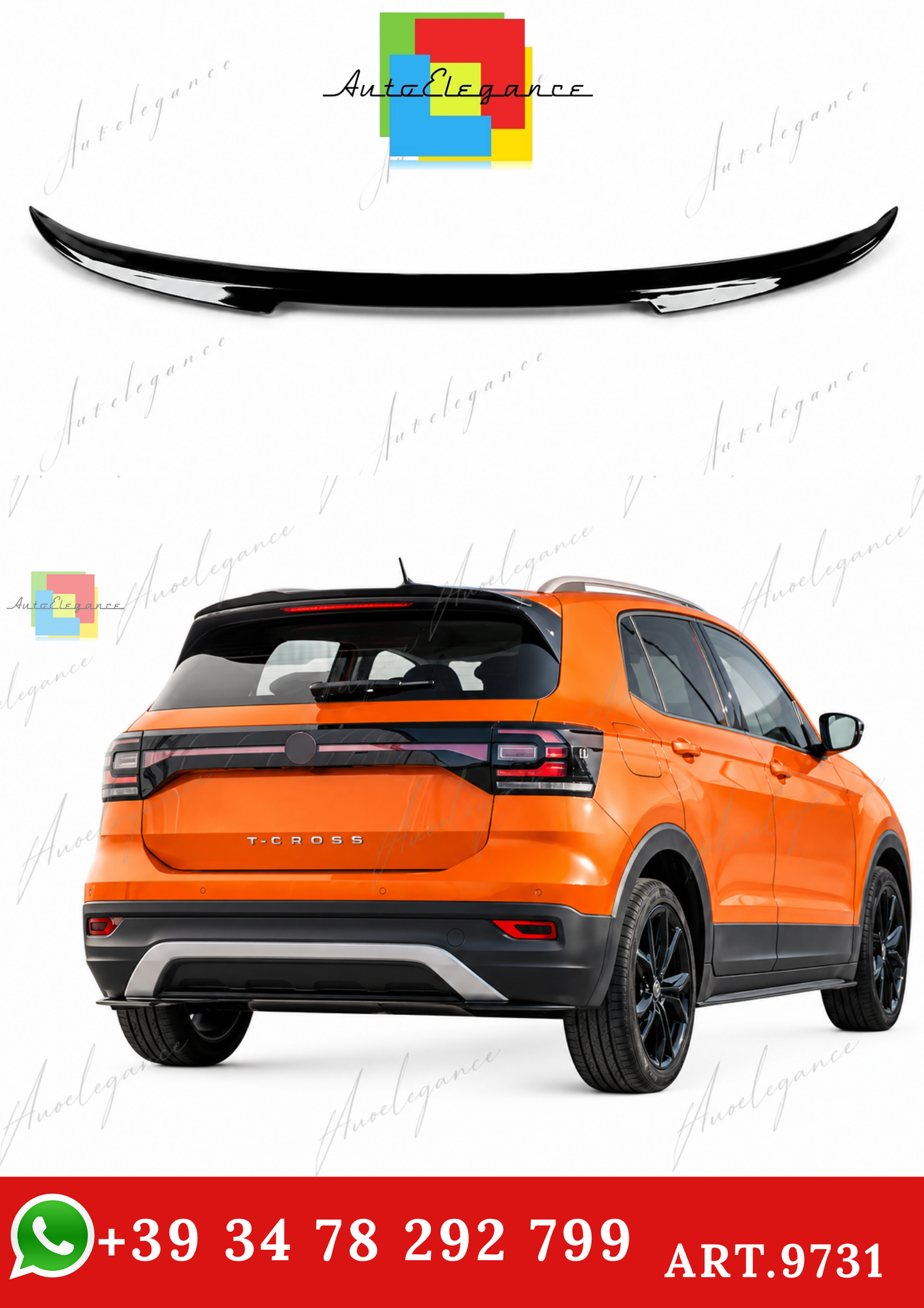 🔥ART.9731 SPOILER POSTERIORE PER TETTO VW T-CROSS IN ABS NERO LUCIDO / 2022+🔥